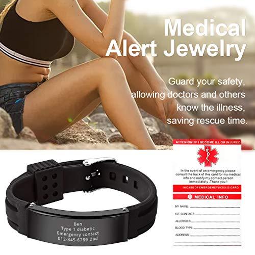 Supcare Supcare Free Engraving Silicone Adjustable Medical Bracelets Sport Emergency ID Bracelets for Men Women Kids Waterproof Stainless Steel Rubber Alert Bracelets