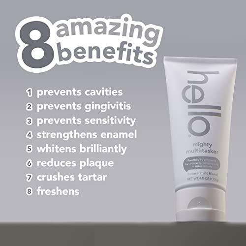 hello hello Mighty Multitasker Fluoride Toothpaste, 8-in-1 Toothpaste with Minty Flavor & Activated Charcoal Epic Whitening Fluoride Free Toothpaste, Fresh Mint + Coconut Oil, Vegan & SLS Free