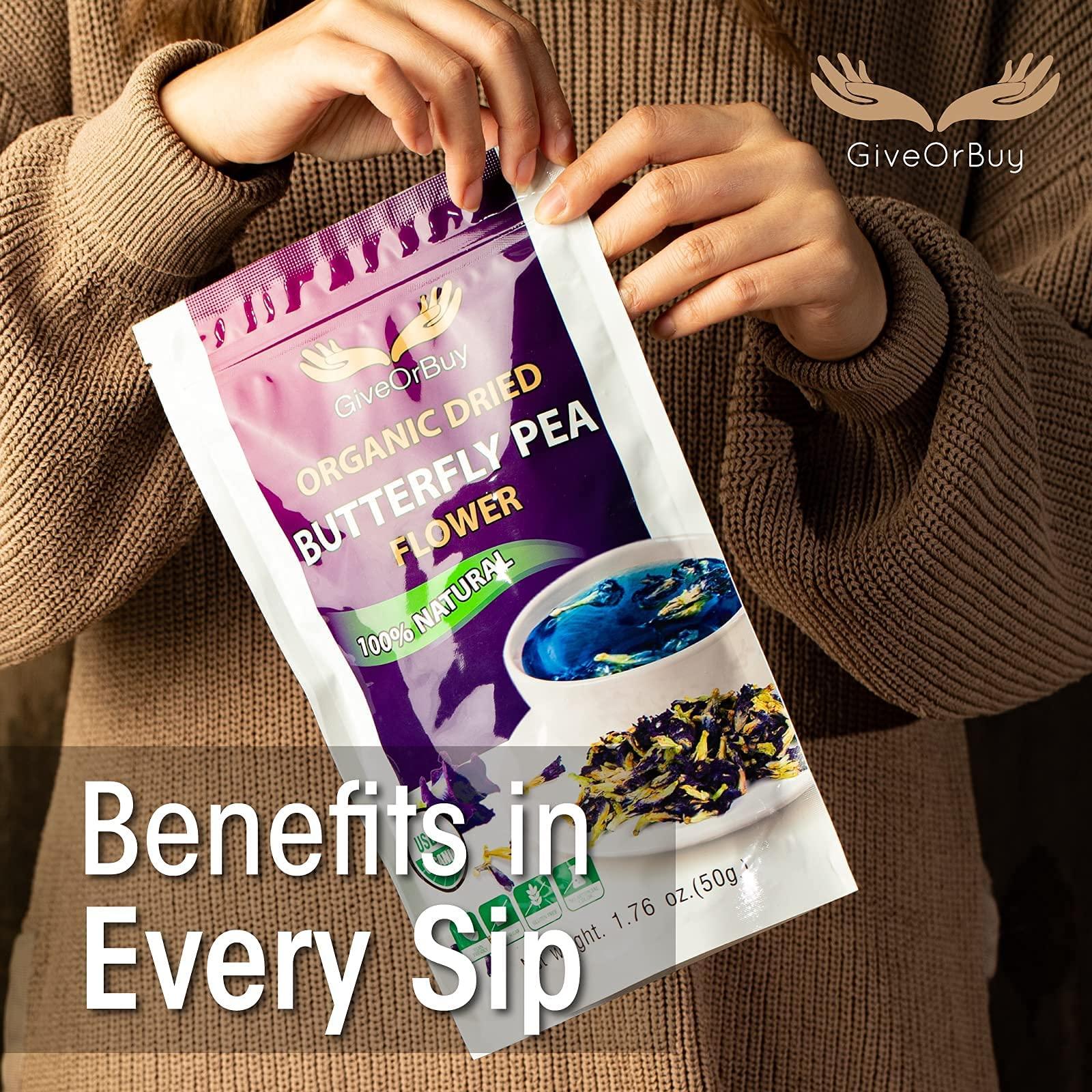 GIVEORBUY Butterfly Pea Flower 1.75 Oz Include Soursop Leaves USDA Organic (200 Leaves) Resealable Bag by GiveOrBuy