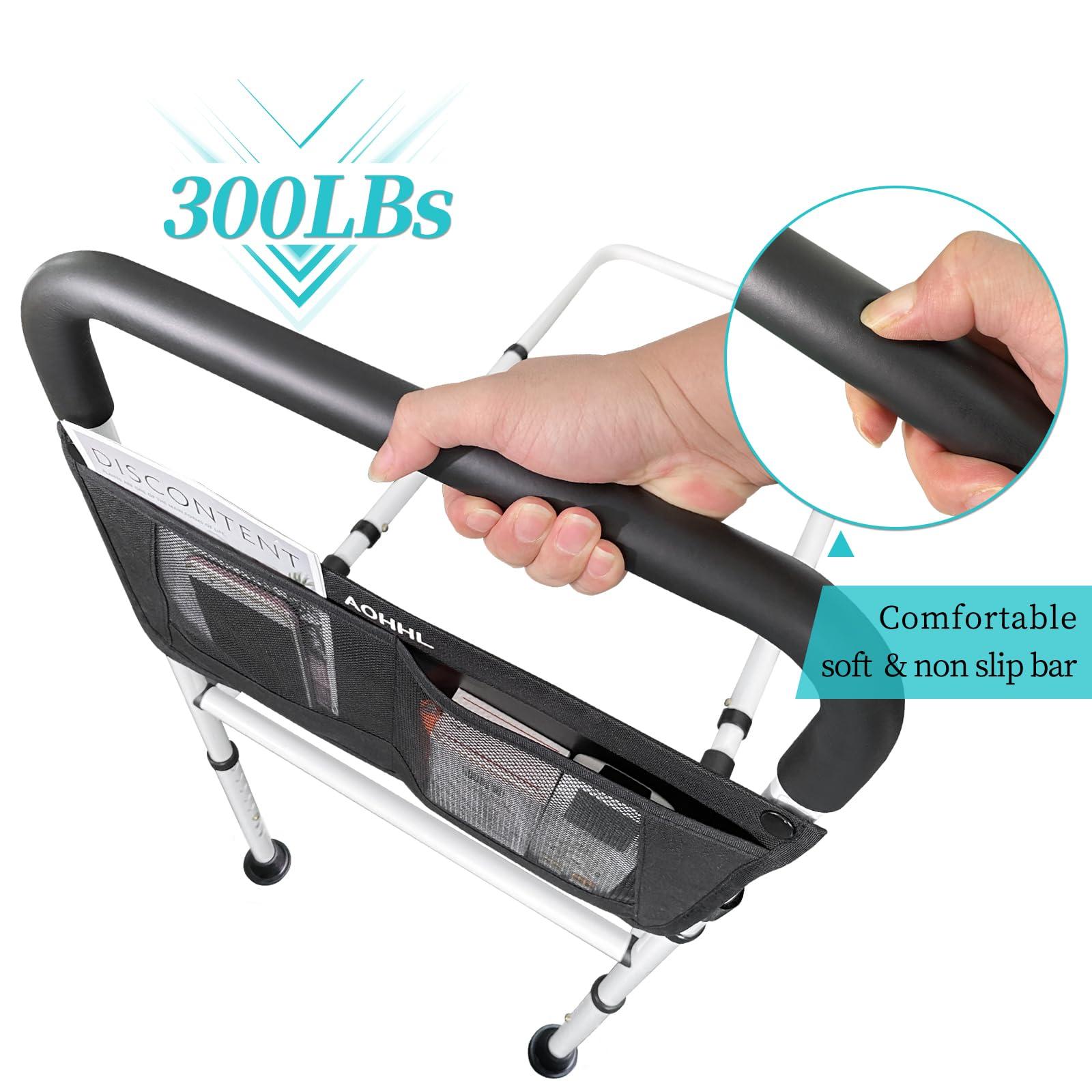 AOHHL Bed Rails for Elderly Adults Safety with Adjustable Heights Storage Pocket Assist Support Side Railings for Seniors Citizens Slides Under Mattressbed Cane Medical Bed Guard Bed Handles Bars (White)