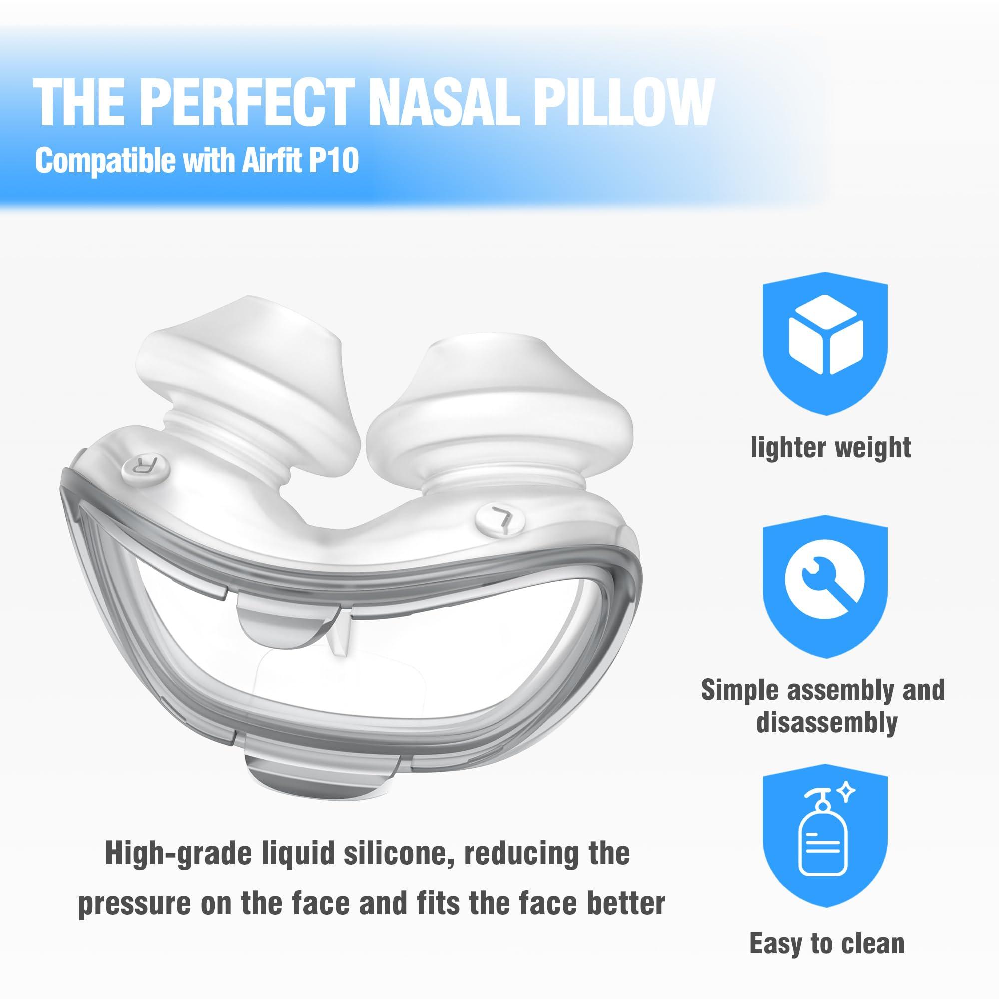 Everness 2 Packs Replacement Nasal Pillows for Airfit P10 Medium, Lighter Weight and Better Seal, Replacement CPAP Supplies with Softer Silicone