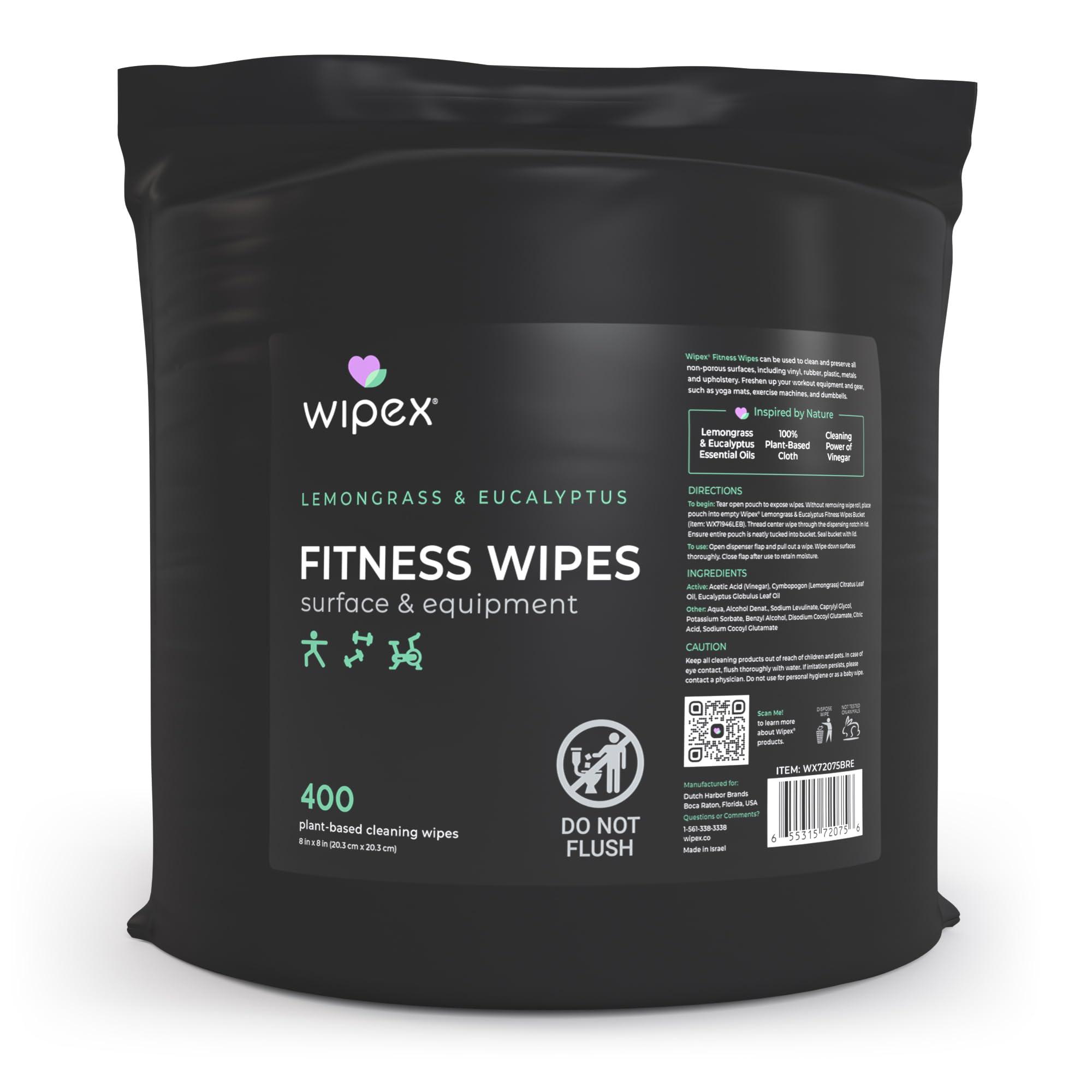 Wipex Wipex Gym Wipes for Equipment Bundle Get 1600 Wipes with (2) Lemongrass & Eucalyptus Buckets & (2) Refill Rolls, Plant-Based Fitness Equipment Wipes, Clean Surfaces & Gear, 400 Count (Pack of 4)