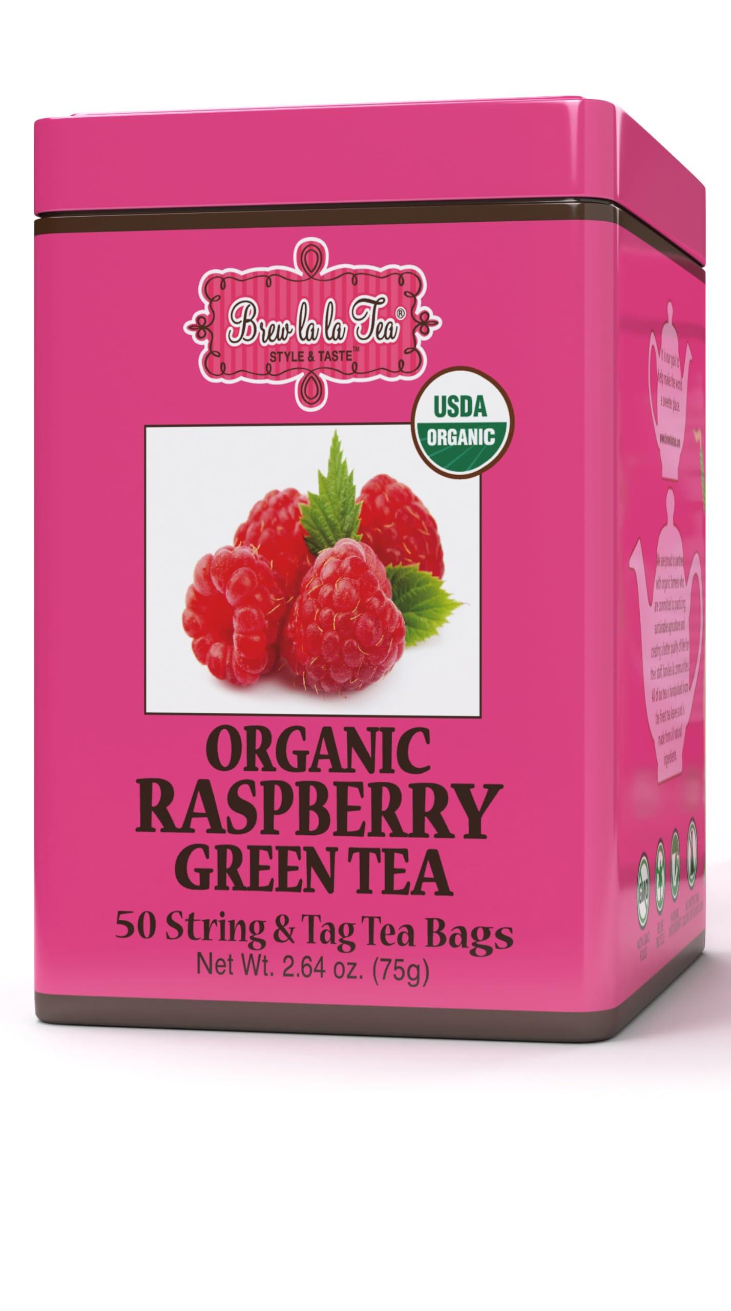 Brew La La Tea Brew La La Organic Green Tea - Natural Raspberry Flavor - 50 Double Chambered Bags - Low Caffeine Gourmet Tea - Certified Organic - Gluten Free
