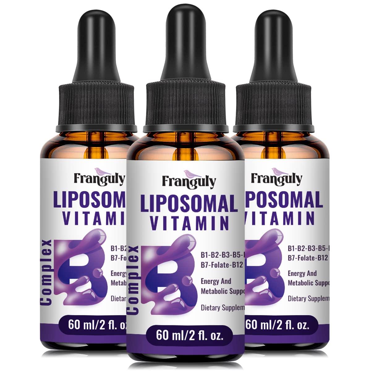 Franguly Liposomal Vitamin B Complex Liquid Sublingual B Complex Vitamins Supplement for Women Men Improved Absorption Methylated B12,B1, B2, B3, B5, B6,Folate,Biotin for Energy & Immune Support-6.0 oz