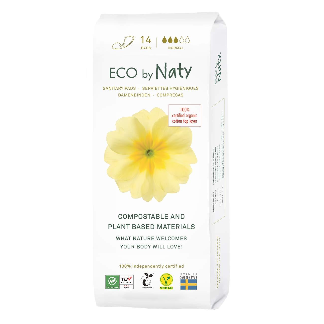 Naty Eco by Naty Sanitary Pads Plantbased and Absorbent Sanitary Pads for Women, Organic Cotton Menstrual Product, Better for Feminine Health (Normal, 14 Count)