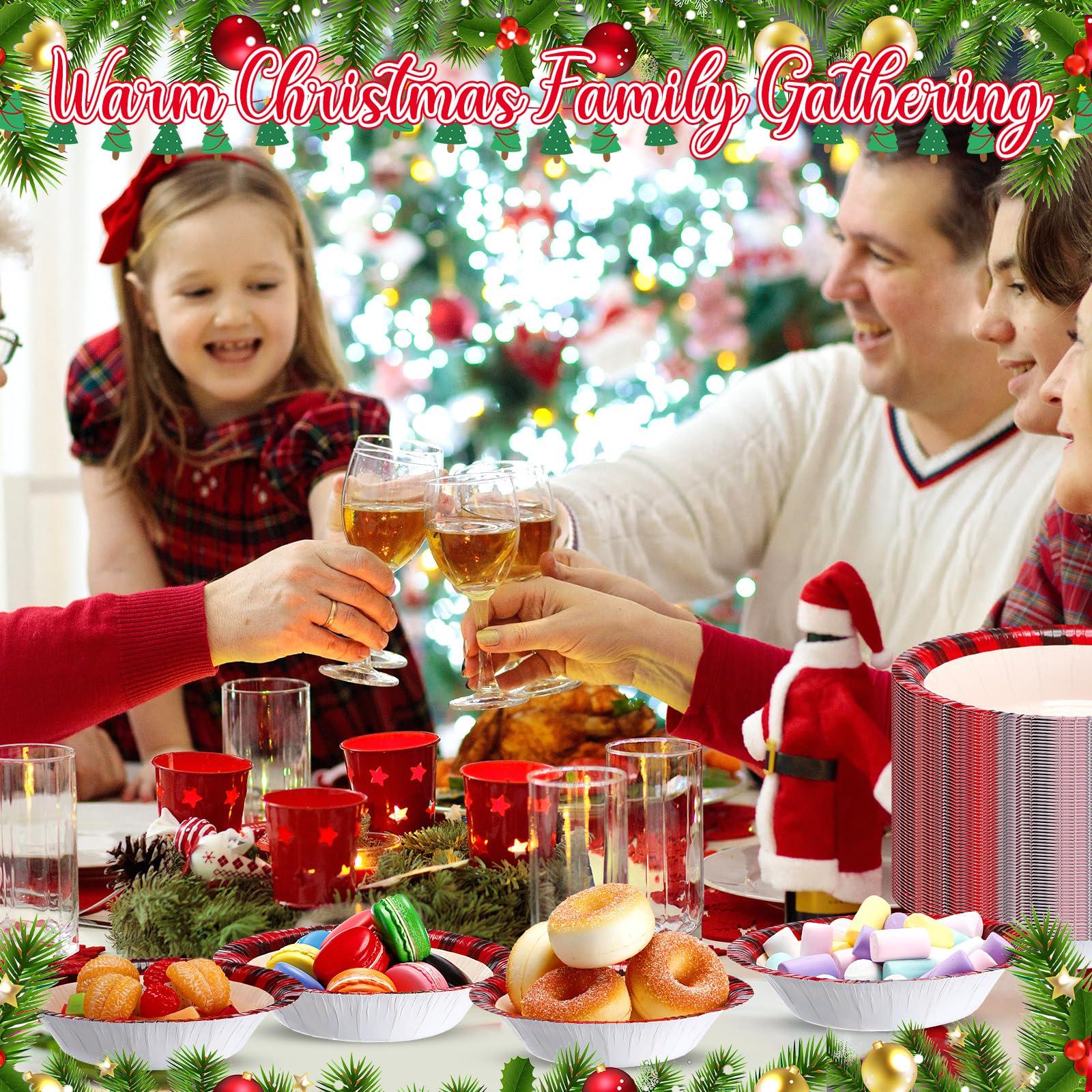 Jinei Jinei 50 Pcs Christmas Paper Bowls Bulk 16 oz Red and Black Paper Bowls Disposable Cereal Salad Dessert Soup Bowls Hot and Cold Food Serving Bowl for Christmas Birthday Party Picnic Supplies