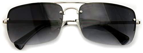 V.W.E. Men Large Outdoor Sunglasses Metal Rimless Aviator Reading Glasses - Big Lens Rectangular Sun-Reader (Silver-Black, 2.25)