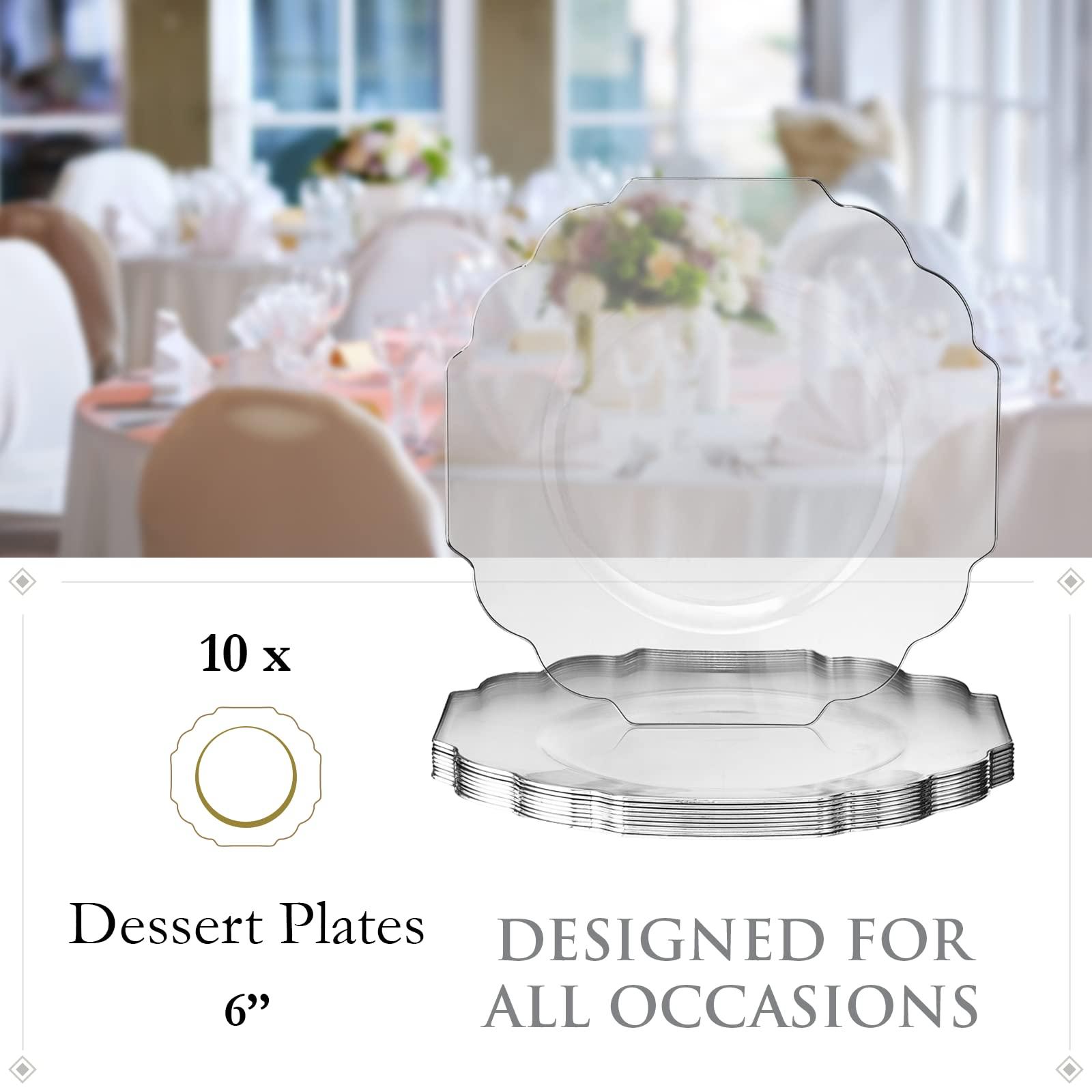 Silver Spoons SILVER SPOONS Elegant Disposable Plates For Party (10 pc) Heavy Duty Disposable Dessert plates 6.5, Fine Dining Plastic Dishes For Elegant China Look, Great Upscale Celebrations & Events, Clear
