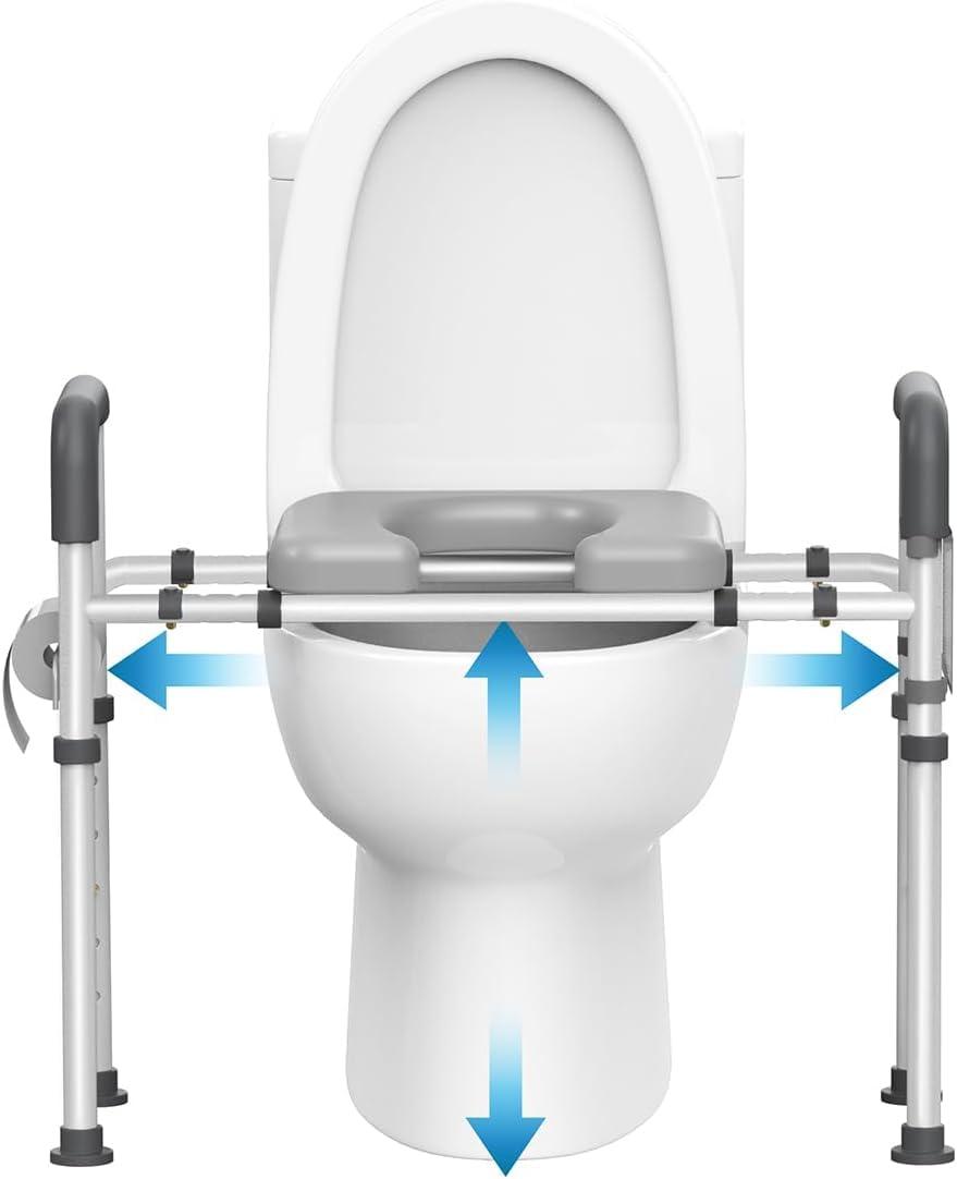 Agrish Agrish Raised Toilet Seat with Handles - Width and Height Adjustable Padded Toilet Seat Risers for Seniors, Bariatric, Handicap, Heavy Duty 350lbs Raised Toilet Seat, Fit Any Toilet