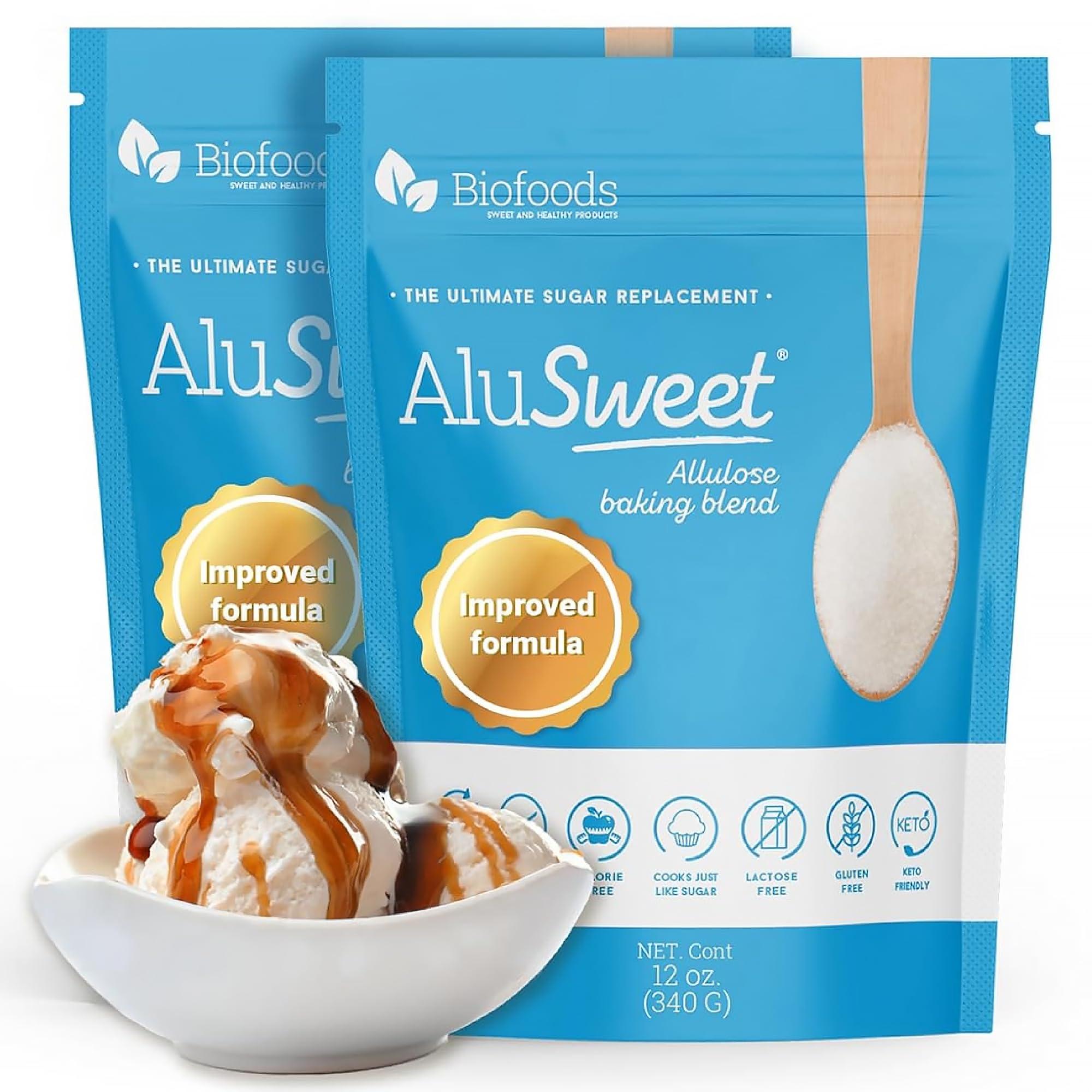 Biofoods Alusweet Alusweet Allulose Sweetener Zero Calorie - 24 oz - 1:1 Sugar Substitute, Keto-Friendly, Gluten-Free, Non-Glycemic, Plant-Based Sugar Substitute for Baking, Coffee, Cooking and Drinks