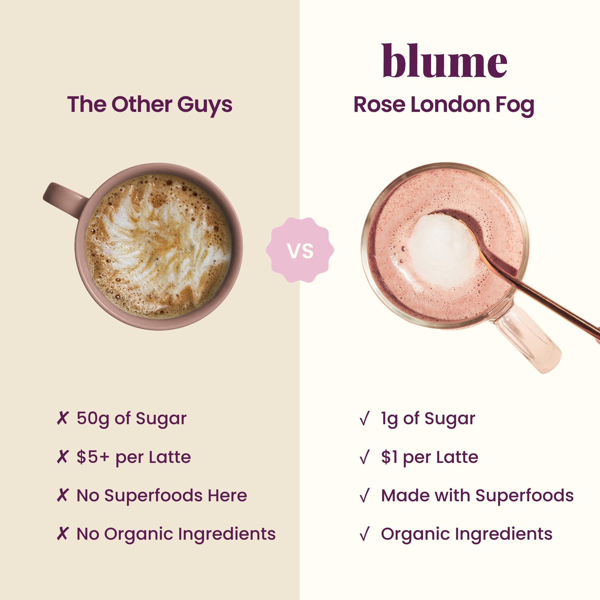 Blume Blume Organic Rose London Fog Earl Grey Tea | Decaf Black Tea, Rose Petal Powder, Vanilla, Tart Cherry, and Bergamot | Plant Based Superfood Latte | Vegan Gluten Free Drink | 30 Servings