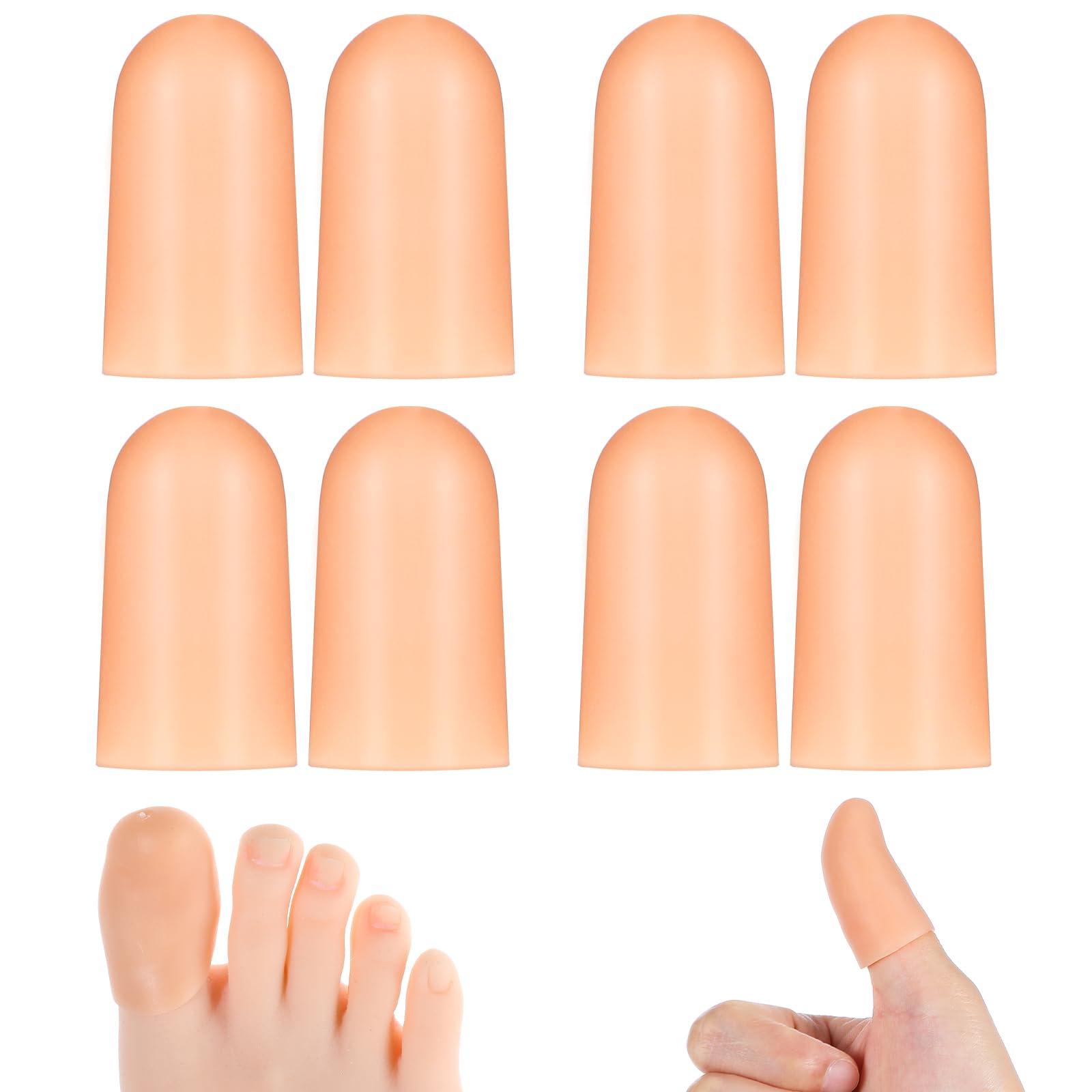 Qianyu Qianyu 8 PCS Gel Finger Protectors Skin Color Fingertip Bandages Covers Support Waterproof Finger Sleeves Cots Reusable Elastic Tips Guards Pain Relief for Cut Thumb Cracking Biting