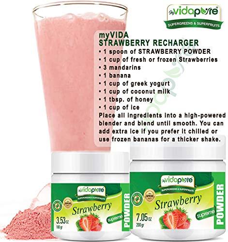 MYVIDAPURE MYVIDAPURE STRAWBERRY POWDER Freeze-Dried 100% Pure RAW Gluten Free, Non-GMO Superfood Powder for Smoothie, Beverage Blend. 3.53 oz  100 gr