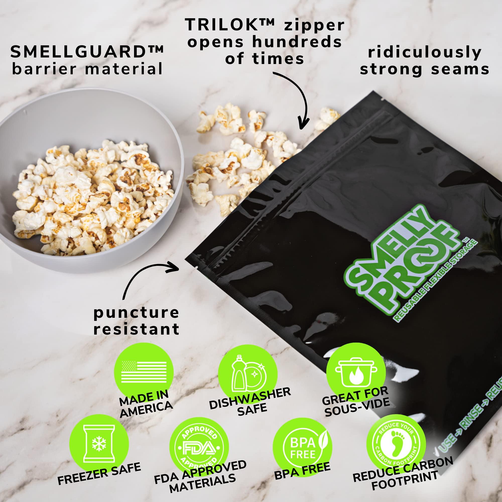 Smelly Proof 10pk 4-MIL Thick HEAVY DUTY Smelly Proof Reusable Bags Black, Reusable Food Storage Bags, Washable Ziplock Bags, US-Made, BPA Free, No PEVA, Non-Silicone, 10 x Reusable Freezer Bags, Quart 8.5\" x 10\"