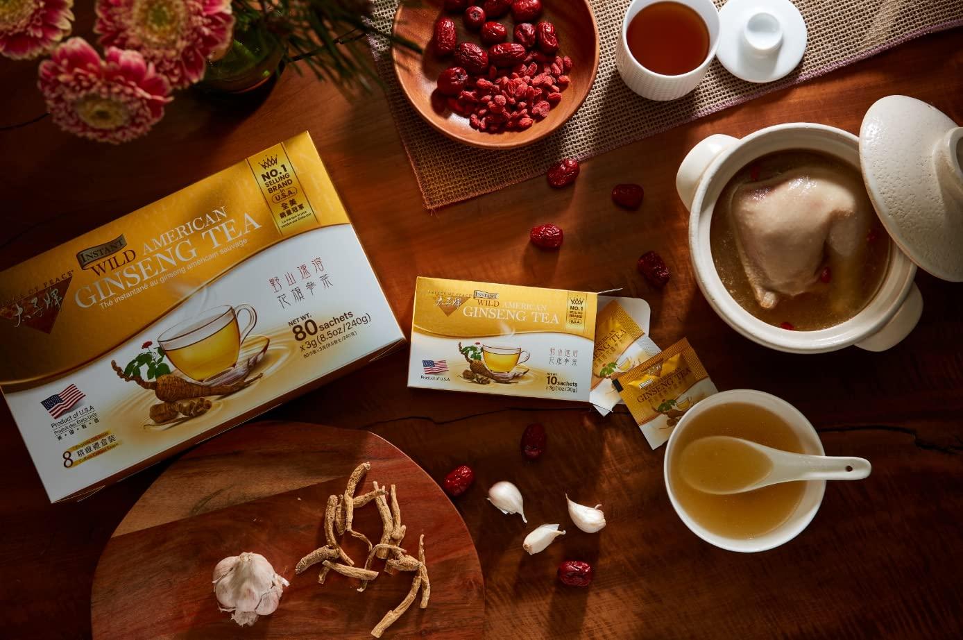 Prince Of Peace Prince of Peace Instant Wild American Ginseng Tea, 80 Sachets Healthy Drink, Caffeine-Free Energy-Boosting, Heavy Antioxidants, Plant Extract