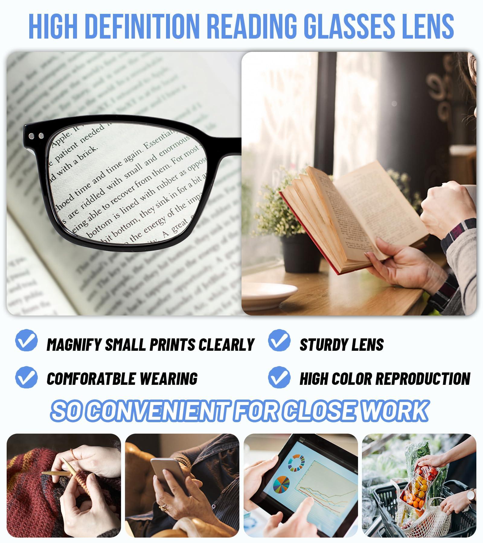 WEMOOTANTS WEMOOTANTS 4 Packs Black Reading Glasses 1.5 for Women Square Large Readers 1.00 1.25 1.50 1.75 2.00 2.25 2.50 2.75 3.00 3.50 4.00