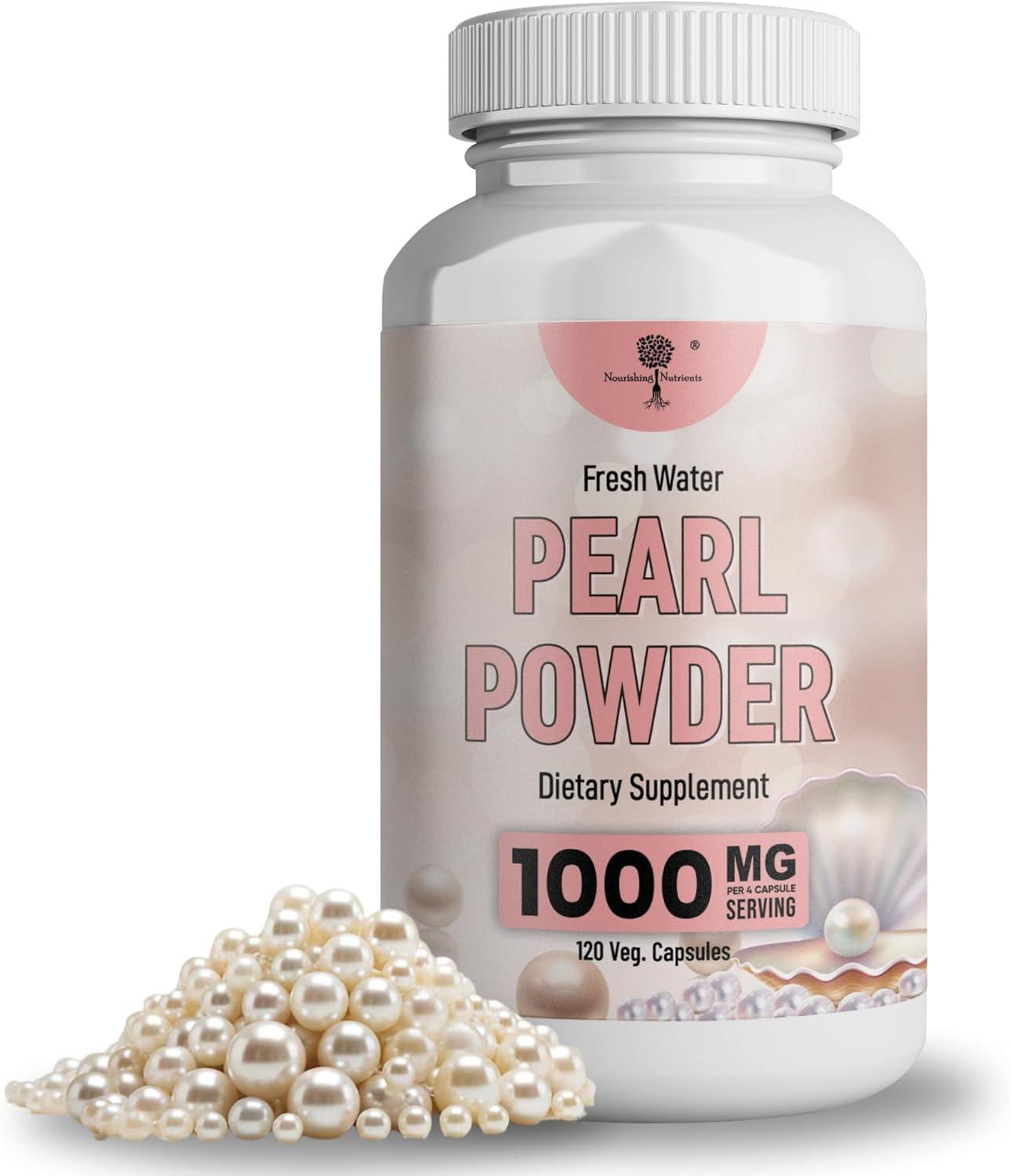 Nourishing Nutrients Pearl Powder Supplement for Skin Health - Anti-Aging, Antioxidant & Collagen Production - Healthy Eyes, Hair & Nails, Supports Immunity, Mood and Sleep - With Calcium & Amino Acids 120 capsules 1000mg