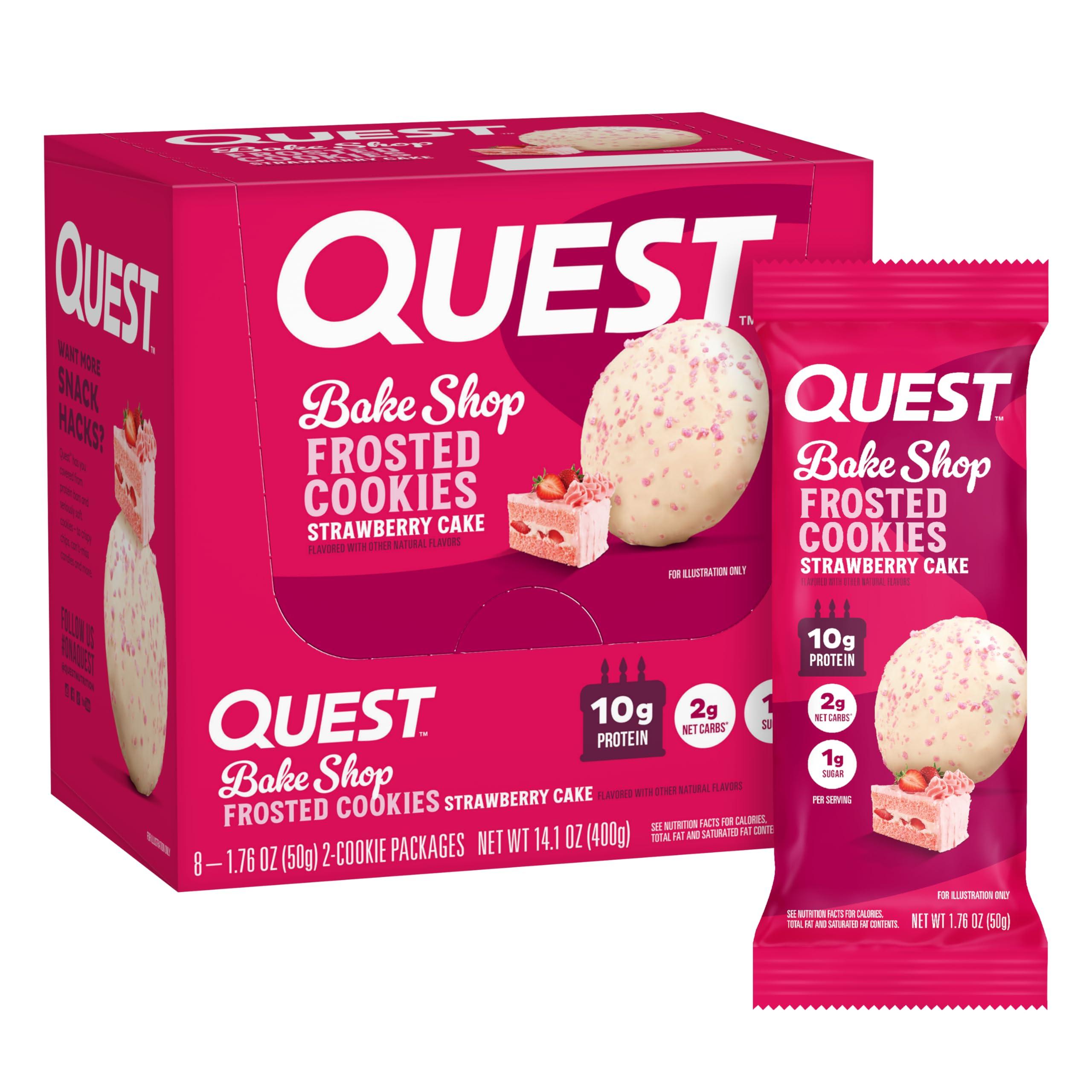 Quest Nutrition Quest Nutrition Frosted Cookies Twin Pack, Strawberry Cake, 1g Sugar, 10g Protein, 2g Net Carbs, Gluten Free, 16 Cookies