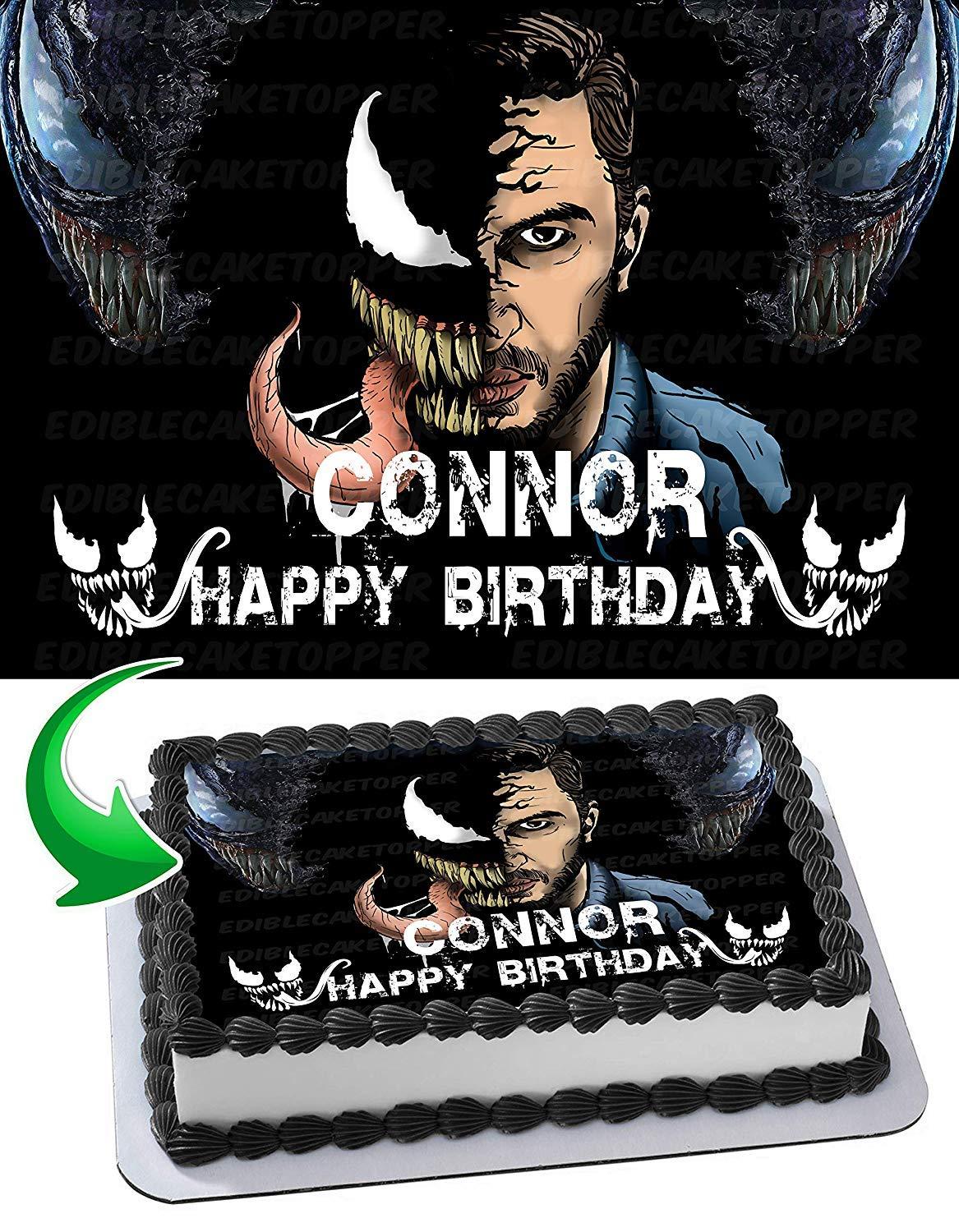 Cakecery Venom Edible Cake Image Topper Personalized Birthday Cake Banner 1/2 Sheet
