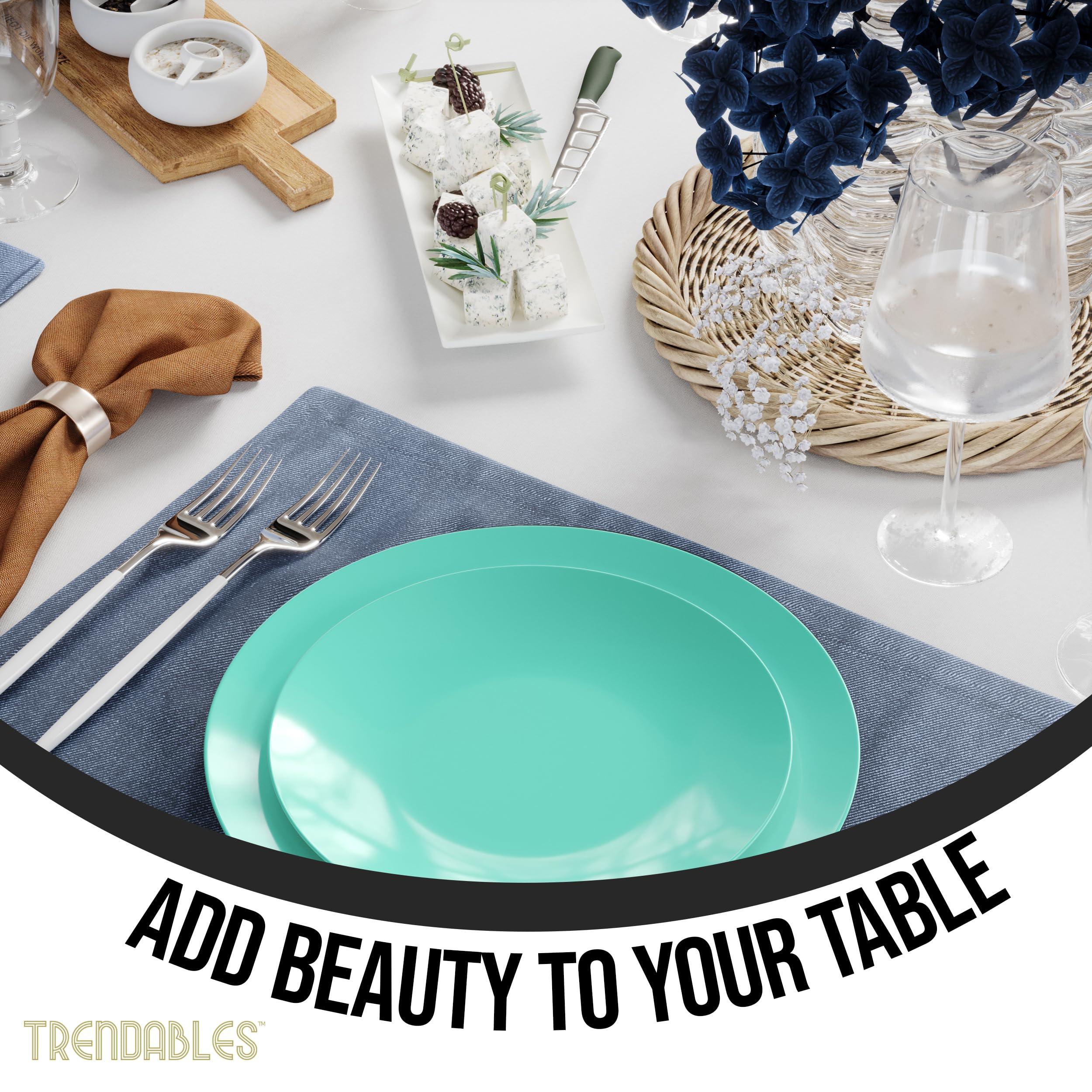 Trendables Trendables 120 Pcs Green Plates Plastic Dinner Plates 60 Guests I 60-10\" Heavy Duty Plastic Plates & 60-8\" Dessert Plates | Disposable Dinnerware Set | Green Plates, Green Plastic Plates Party Plates
