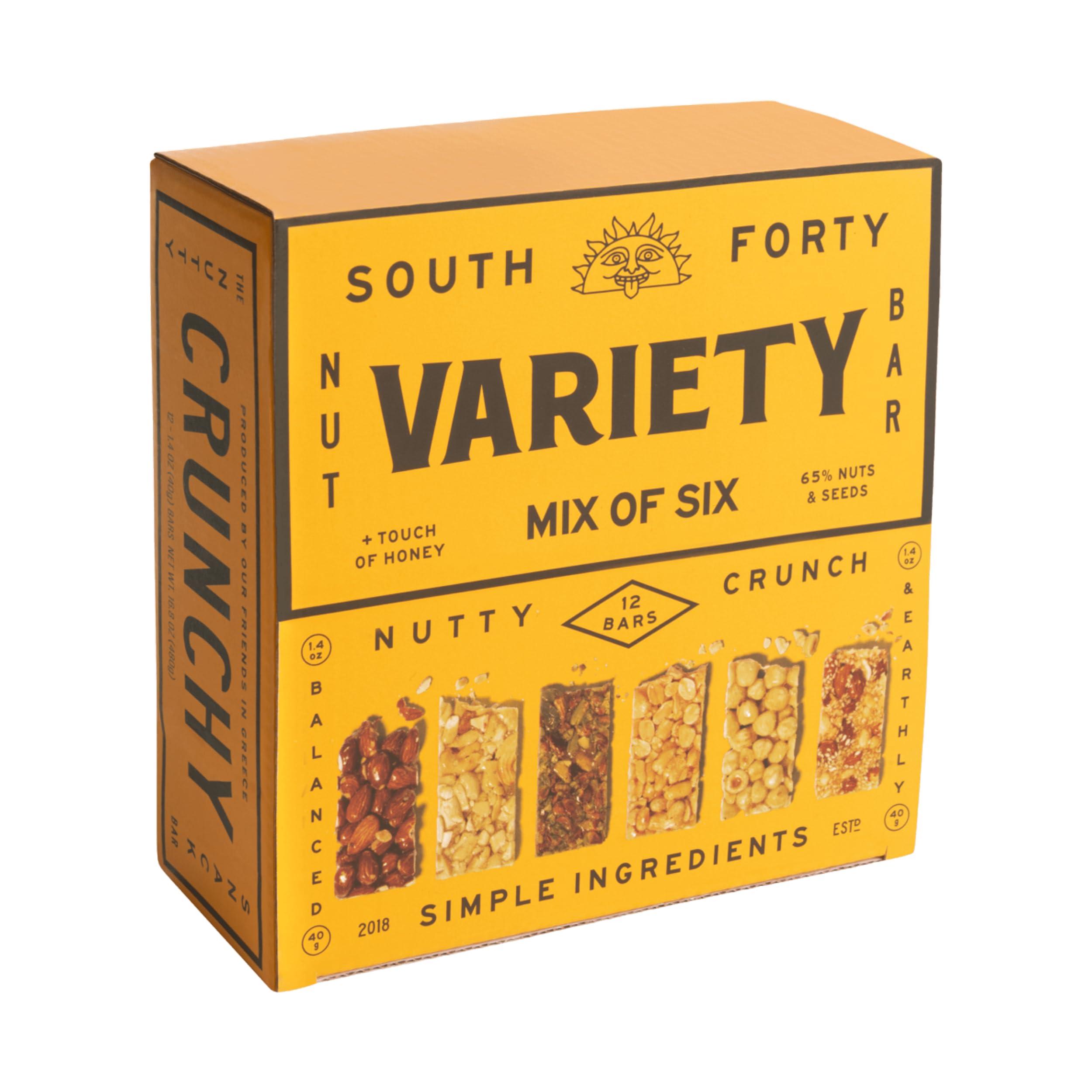 SOUTH FORTY SNACKS South 40 Snacks Mix of 6 Nut Bars, Extra Crunchy and Simple Nut Snack Bar, Nuts and Honey, Healthy Sweet Nut Clusters, Individually Wrapped Mediterranean Snacks, Natural Protein(40g Bar, Pack of 12)