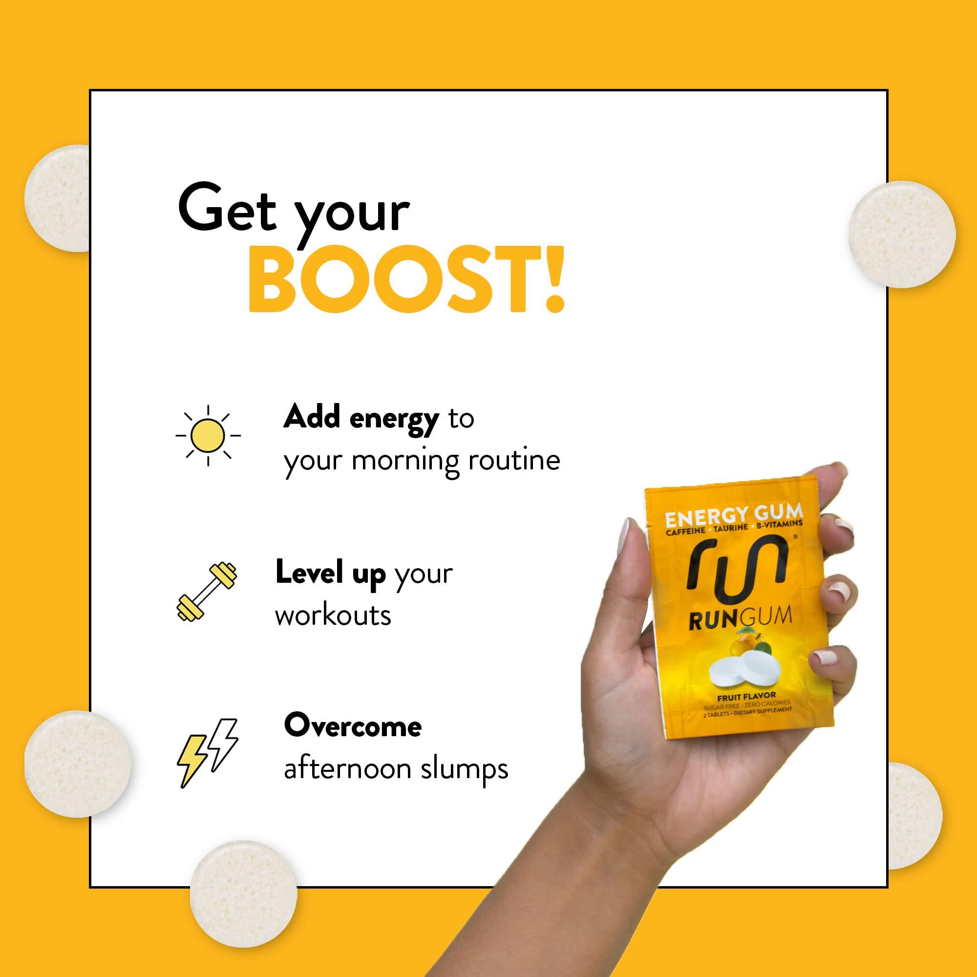 Run Gum RUN GUM Fruit Energy Chewing Gum 50mg Caffeine Taurine & B-Vitamins Per Piece, 24 Pieces (Pack of 12) Sugar Free, Zero Calorie, No Aspartame, and Gluten Free