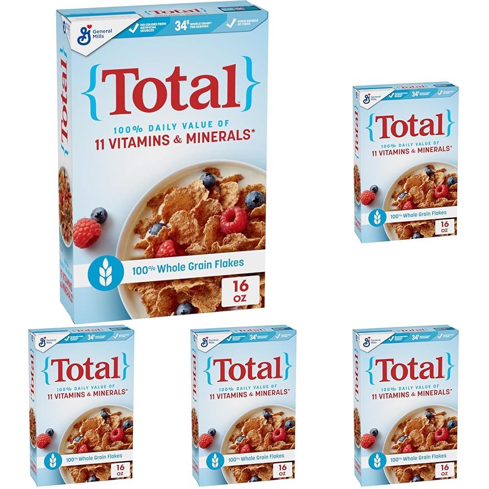 Total Total Breakfast Cereal, 100% Daily Value of 11 Vitamins & Minerals, Whole Grain Cereal, 16 oz (Pack of 5)