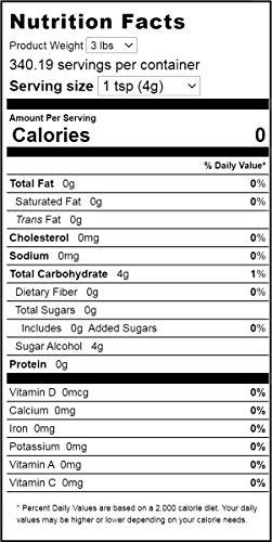 Z Natural Foods Organic Erythritol - Zero Calorie Alternative Sweetener - Low Glycemic Sugar Substitute - Great for Coffee, Tea, Drinks, Shakes, Cooking & Baking Recipes - Vegan, Non GMO & Gluten Free - 3 lb