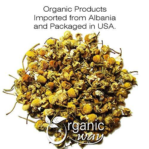 Organic Way Organic Way Chamomile Flower Whole (Matricaria chamomilla) - Herbal Tea | European Wild-Harvest | Kosher & USDA Certified | Vegan, Non-GMO & Gluten Free | 100% Raw from Albania (1LBS / 16Oz.)