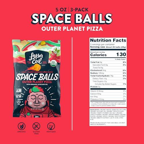 Lesserevil LesserEvil Outer Planet Pizza Space Balls, Premium Quality, Minimally Processed, No Vegetable Oil, 5 oz, Pack of 3