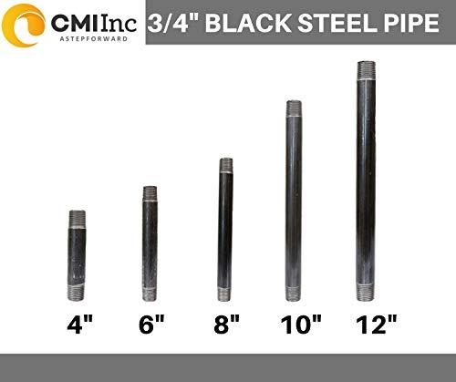 CMI Inc CMI Inc 3/4" X 6" Industrial Black Pipe, Malleable Cast Iron Pipe Nipple, for Vintage DIY Furniture Home Pipe Decor, Fits 3/4 Inch Black Threaded Pipe Nipples and Fittings 10 PACK (3/4" X 6")