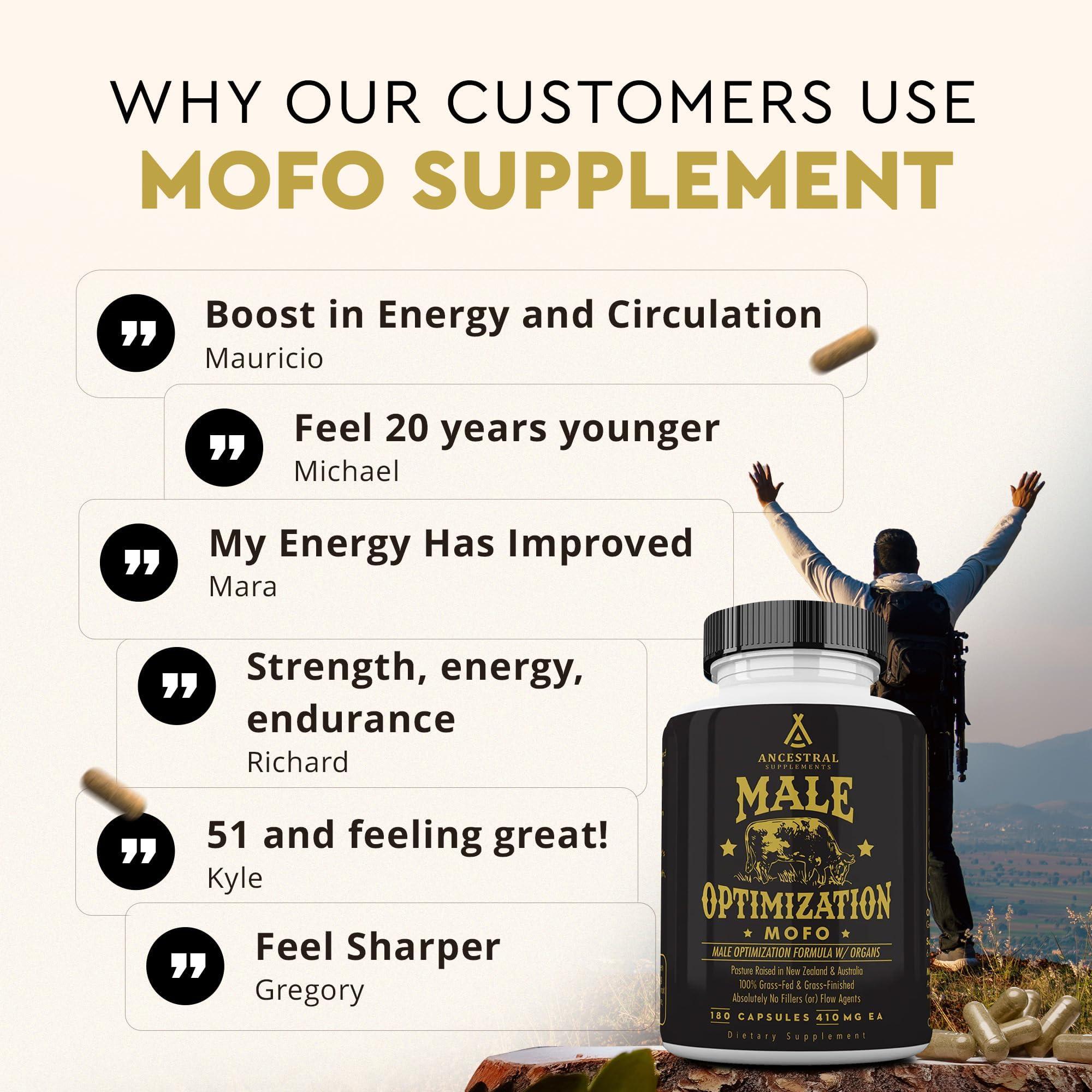 Ancestral Supplements Ancestral Supplements Mofo, Supplements for Men, Support for Test and Energy Levels and Overall Men\'s Health and Wellness, Non-GMO Grass Fed Beef Organ Supplement with Liver, No Fillers, 180 Capsules