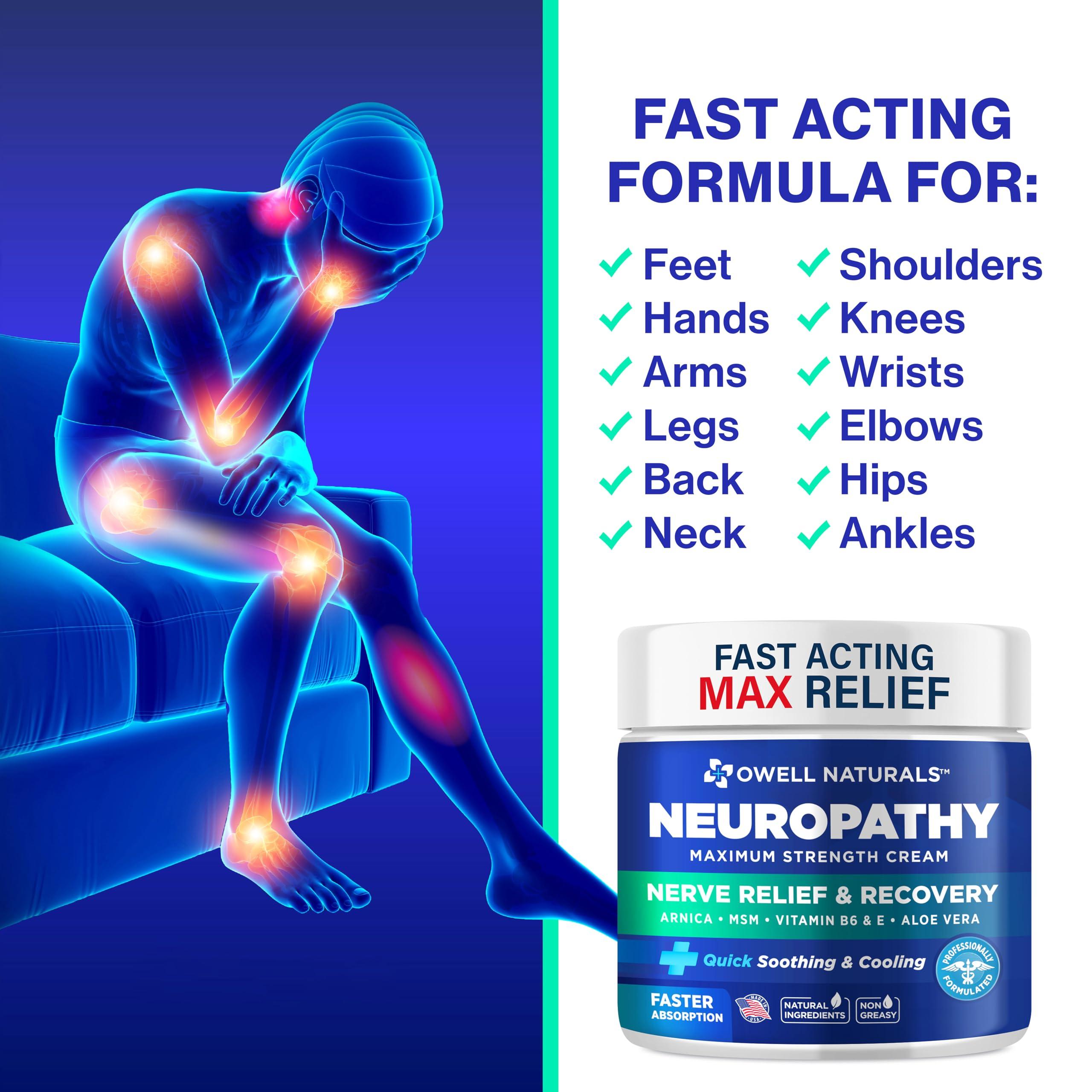 OWELL NATURALS OWELL NATURALS Neuropathy Cream Extra Strength Nerve Relief Cream for Foot, Hands, Legs, Toes with Arnica, Vitamin B6, Aloe Vera, MSM - Made in USA