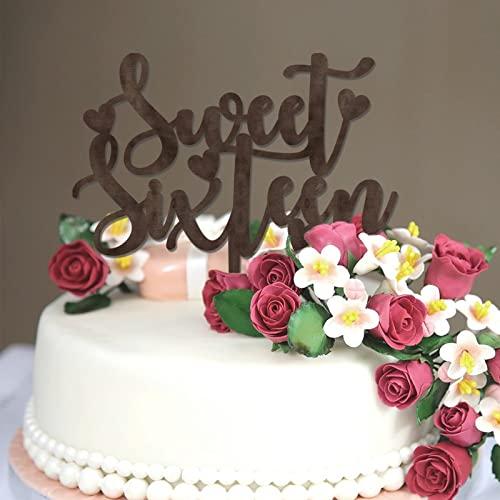 CustonCares Sweet 16 Cake Toppers 16th Happy Birthday Cake Topper Brown Wood Sixteen 16 Years Old Happy Birthday Party Favors Personalized Name Any Age Number 16th Anniversary Birthday Present For Family Friends
