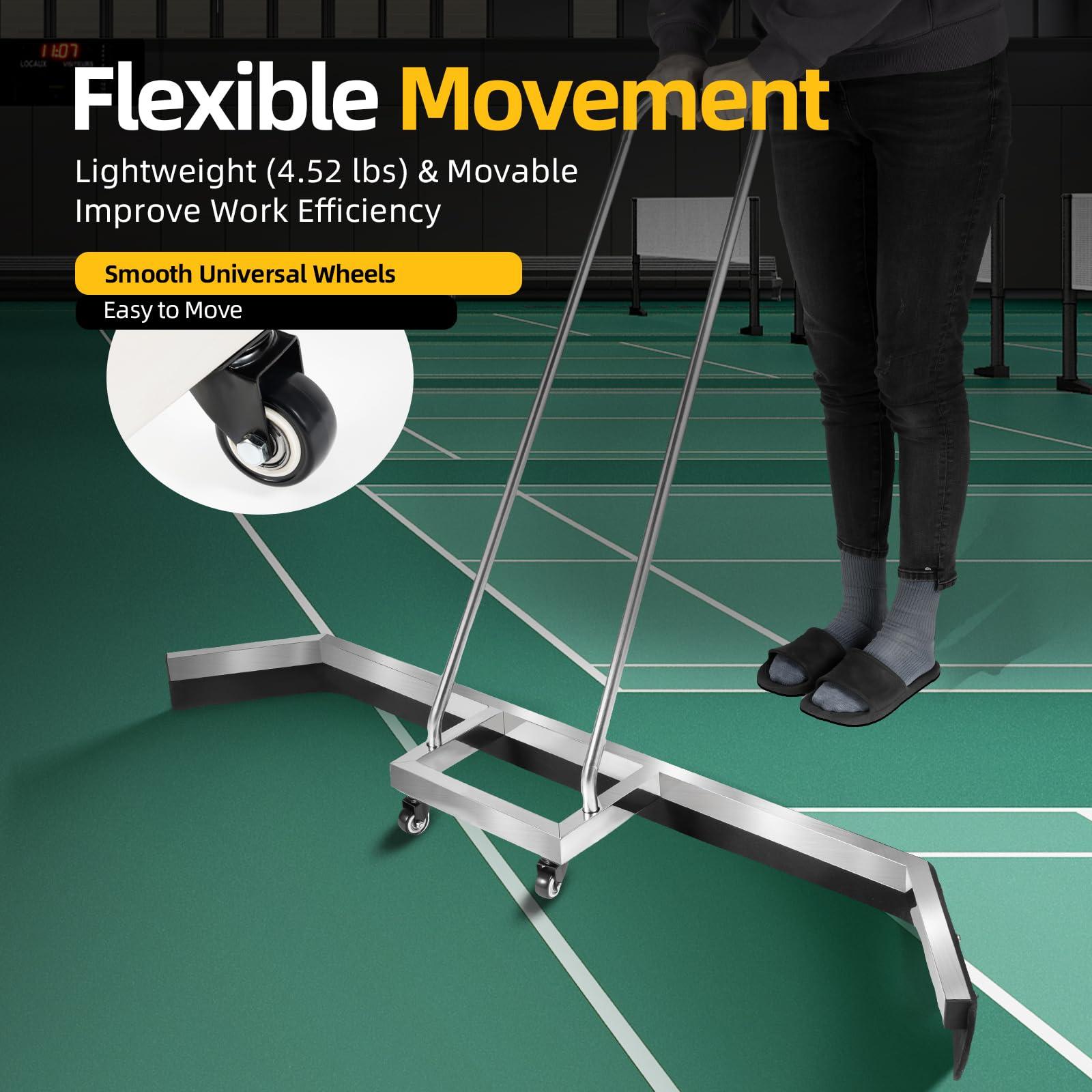 LIYUANJUN LIYUANJUN Tennis Court Squeegee with Wheels, Tennis Court Squeegee Roller Sweeper Professional Water Remover Stainless Steel Sport Court Squeege for Basketball Courts Shopping Malls, Silver