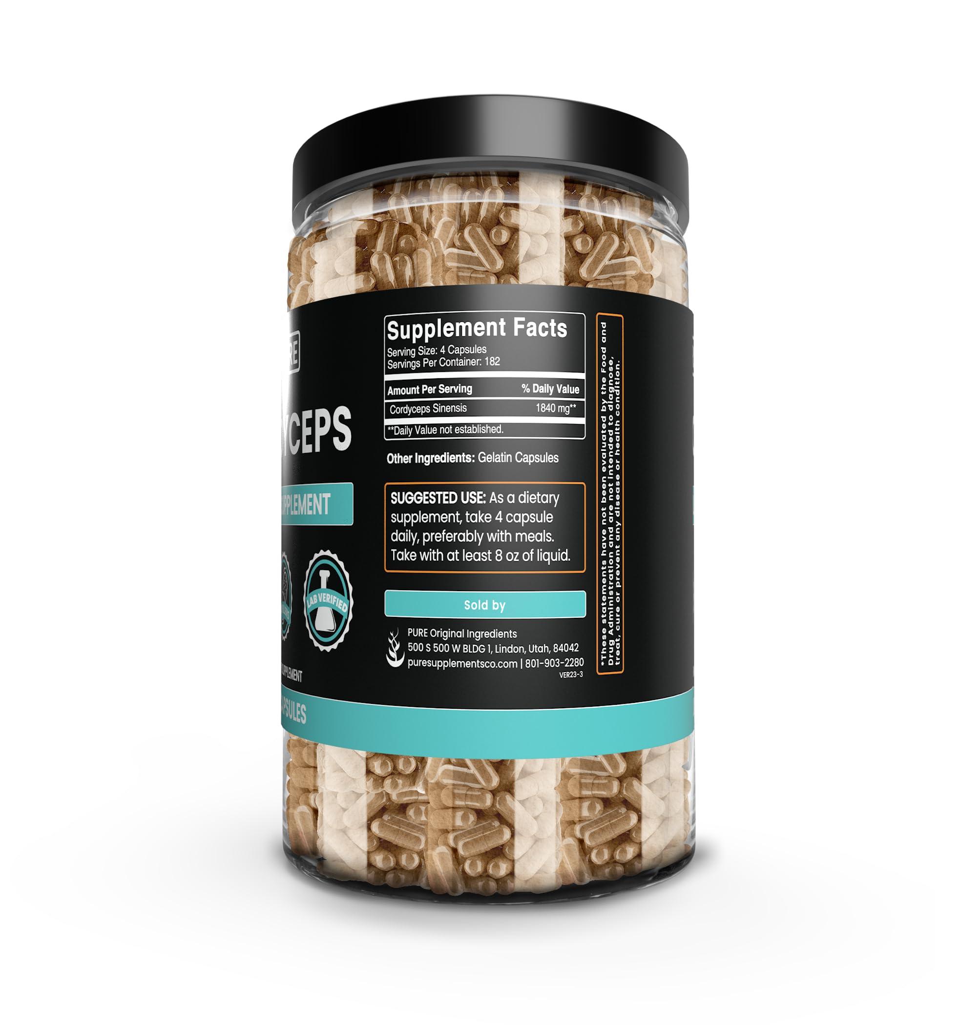 PURE ORIGINAL INGREDIENTS PURE ORIGINAL INGREDIENTS Cordyceps (730 Capsules) No Magnesium Or Rice Fillers, Always Pure, Lab Verified