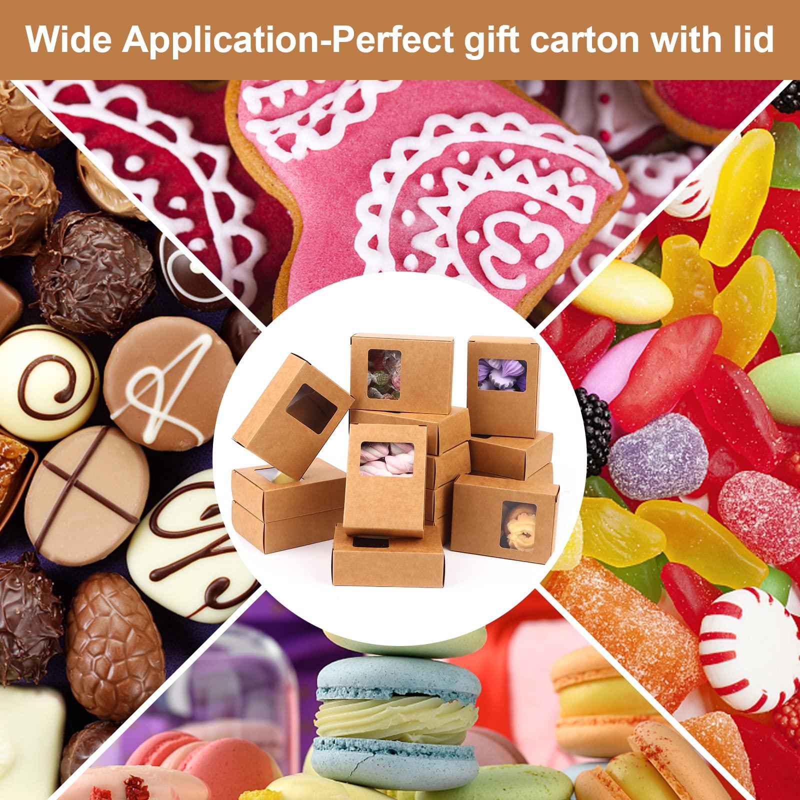 PINKXHY PINKXHY 100 PCS Mini Kraft Paper Box with Square Window Soap Packaging Boxes Craft Cardboard Present Container for Homemade Soap Favor Treat Bakery Candy, 3.5 x 2.6 x 1.2 Inch (Brown)