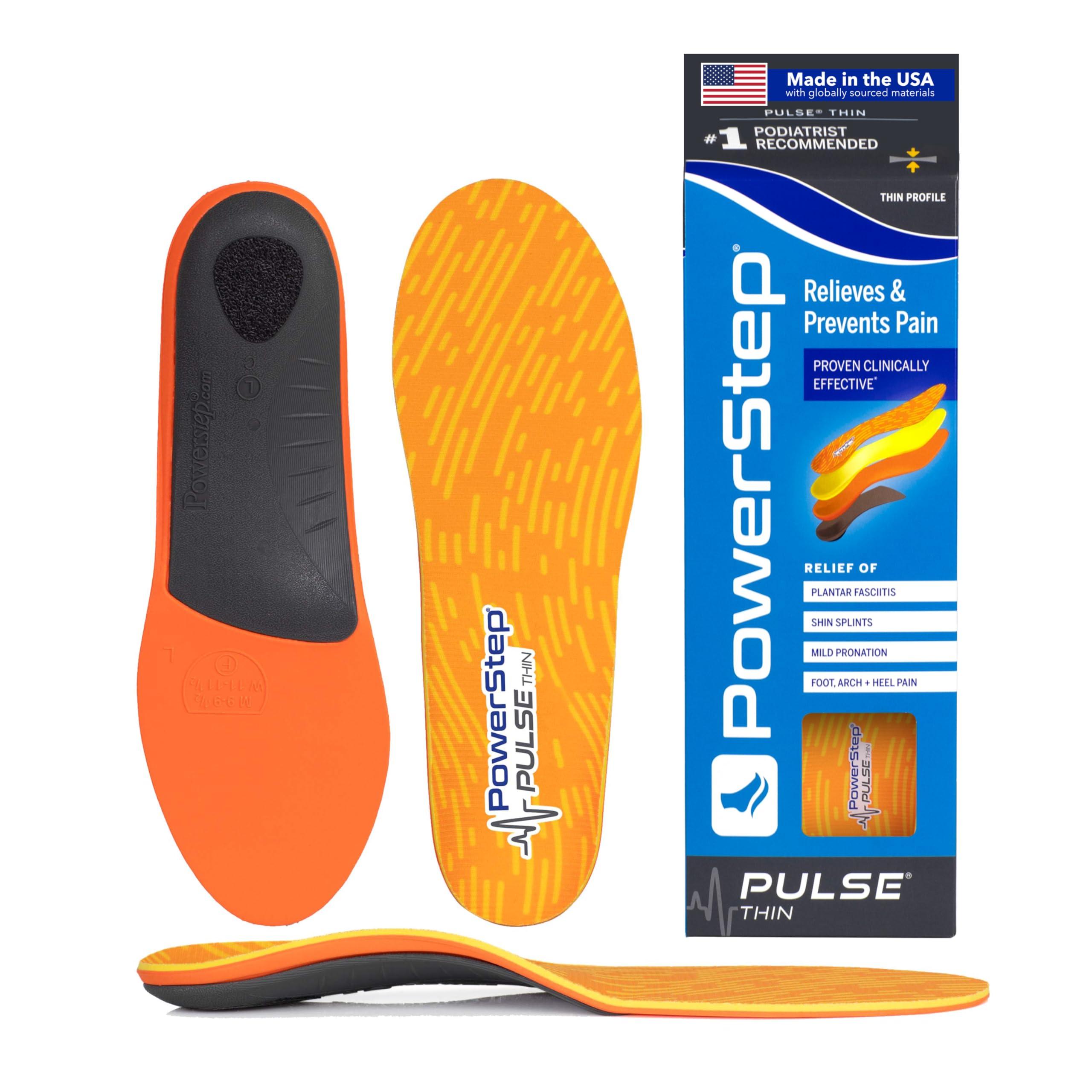 Powerstep PowerStep Pulse Thin Orthotics - Arch Support Inserts + Pain Relief for Cleats & Tight Running Shoes - Insoles for Plantar Fasciitis, Mild Pronation, and Shin Splints (M 10-10.5 W 12)