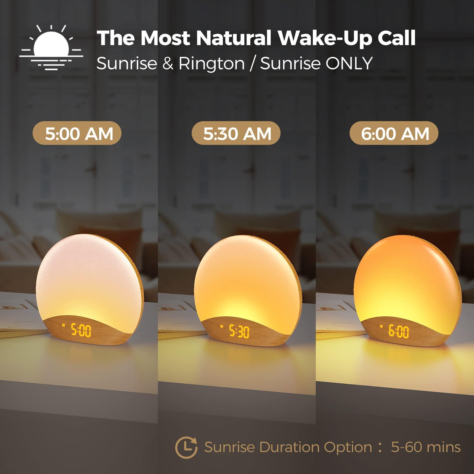 HOUSBAY HOUSBAY White Noise Machine Sunrise Alarm Clock, Wake Up Light, Dimmable Night Light, 26 Natural Sounds, Gentle Wake up & Sound Machine for Sleeping, Adults, Kids, Baby-Wooden