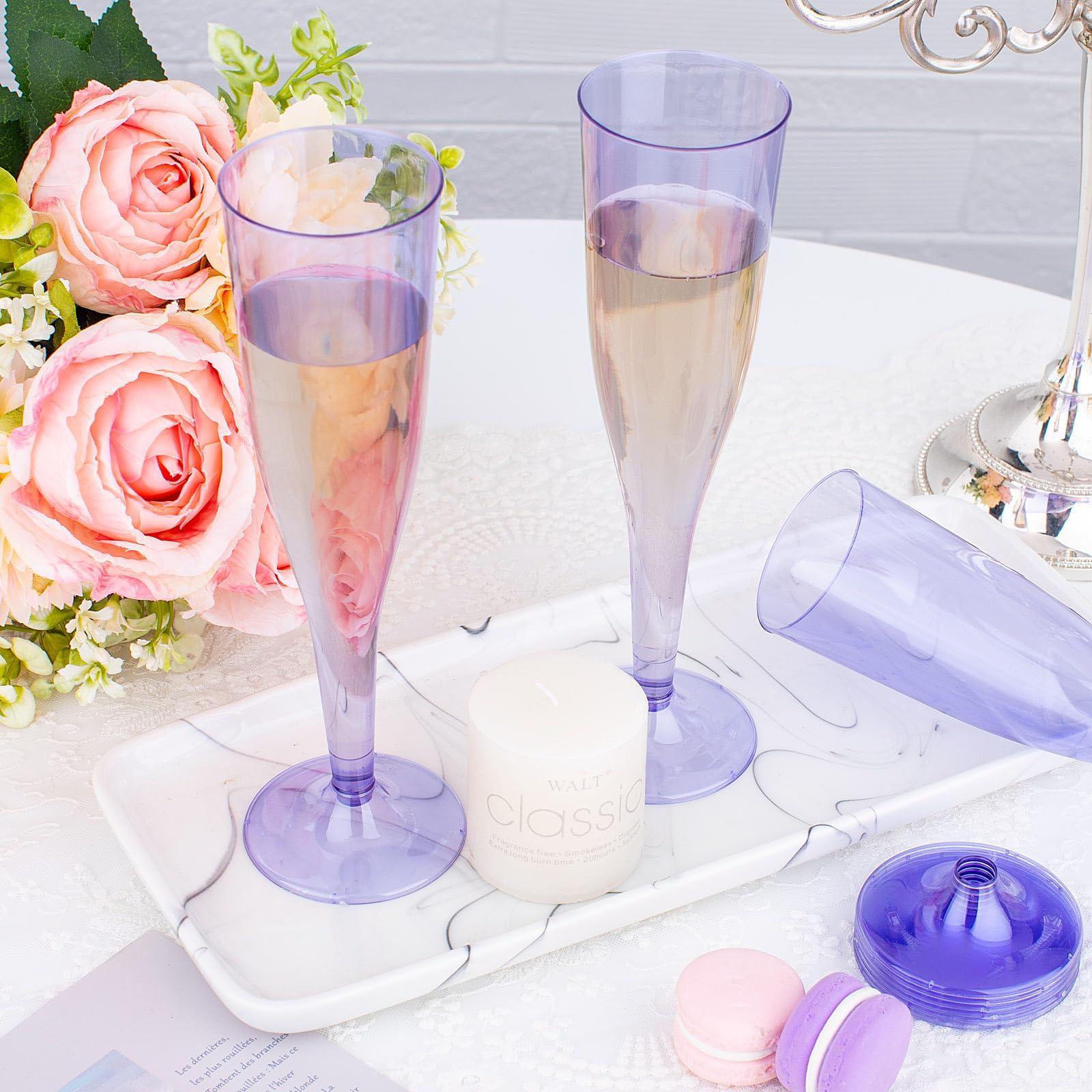 WDF WDF 36 Pack Clear Purple Plastic Champagne Flutes - 7OZ Purple Champagne Flutes Plastic, Champagne Glasses Disposable for Party & Wedding
