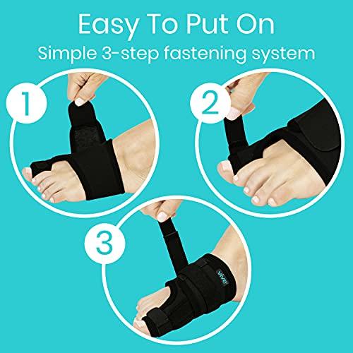 Vive Vive Bunion Brace (Pair) - Big Toe Corrector Straightener with Splint - Hallux Valgus Pad, Joint Pain Relief, Alignment Treatment - Orthopedic Sleeve Foot Wrap Support for Men and Women (Black)