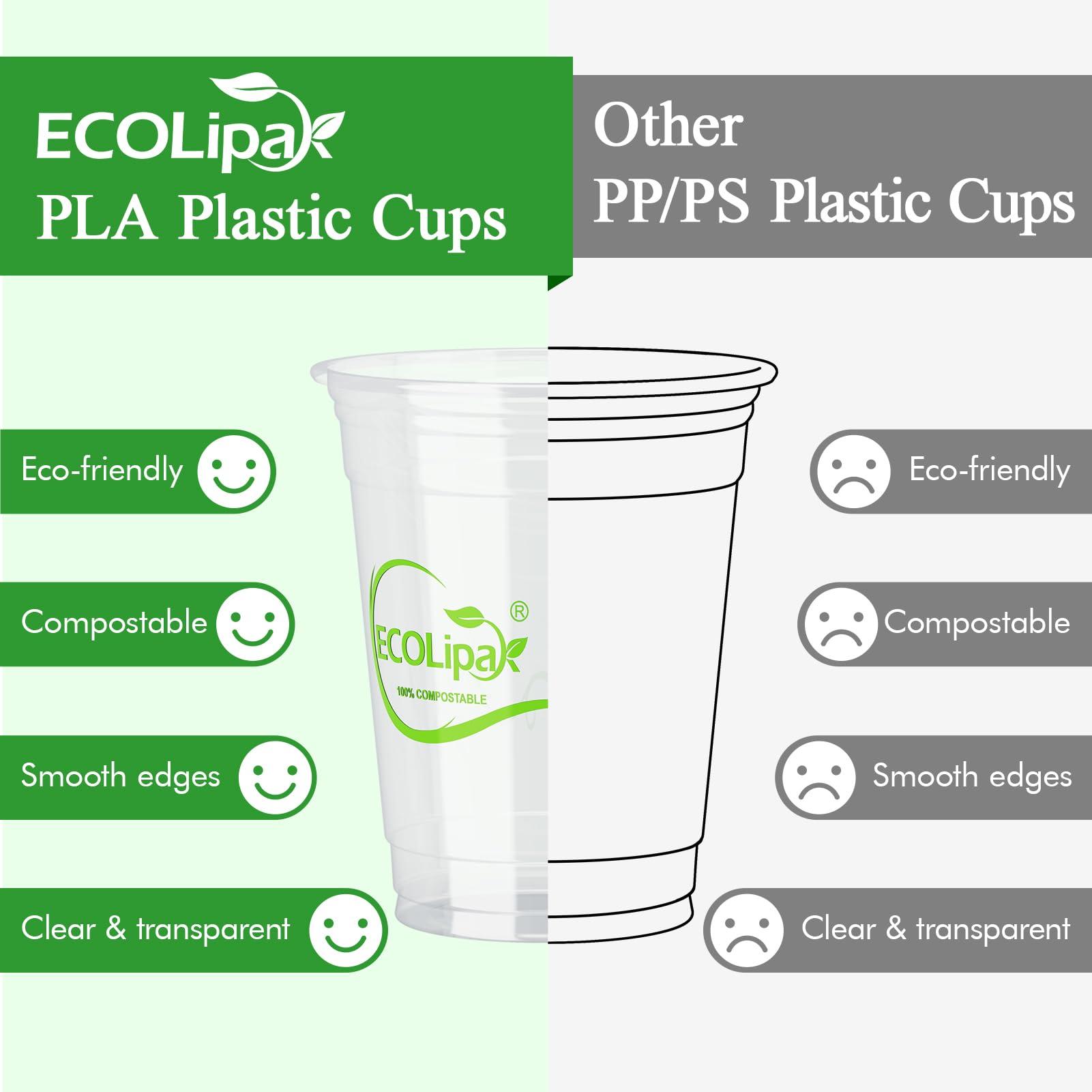 ECOLipak ECOLipak 1000 Count 12 OZ Clear Compostable Plastic Cups, Disposable Plant-Based Biodegradable Drinking Party Cups, PLA Plastic Cold Tumblers for Restaurant, Office, Canteen, Large Gathering