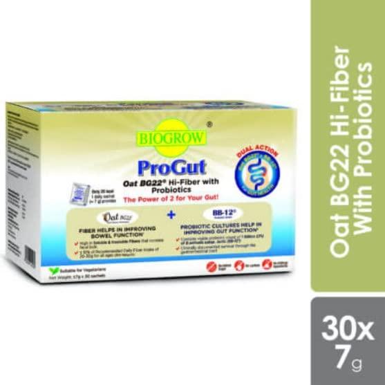 BIOGROW BIOGROW Progut Oat BG22 Hi-Fiber + Probiotics (7g x 30 sachet) 210g - Biogrow ProGut High-Fiber powder with Probiotics is a food supplement formulated with Dual Action Formula