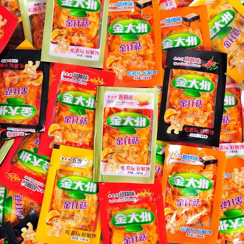 ZAOIAN Spicy Enoki Mushroom,Latiao,Spicy Strip,100g/500g/pack,Snack Food,Ready-to-eat Pickle bamboo shoot,Chili Sauce Hot Crispy Mushroom,Chinese snacks gift pack (Mixed 5 flavors of enoki mushroom100g)