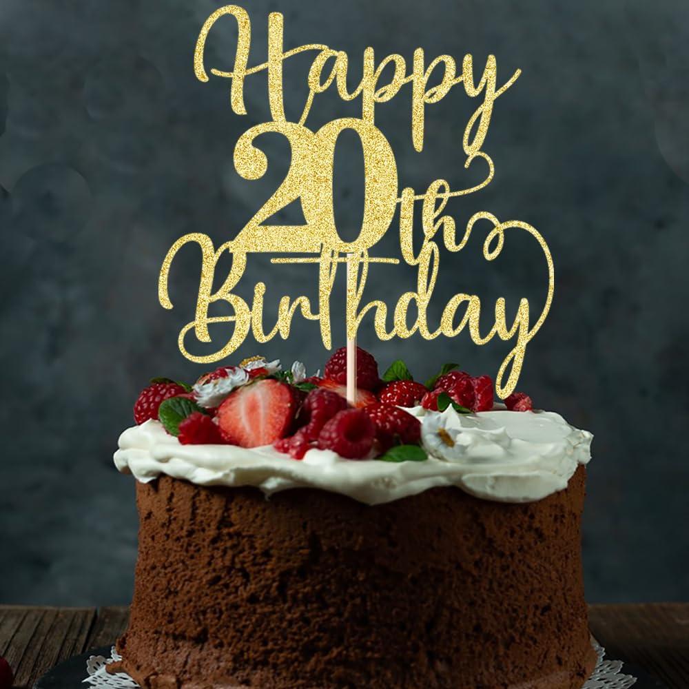Gtseryeio Gtseryeio Happy 20th Birthday Cake Topper, Cheers to 20Years Birthday, Gold Glitter 20 Birthday Party Cake Decoration Supplies (20)