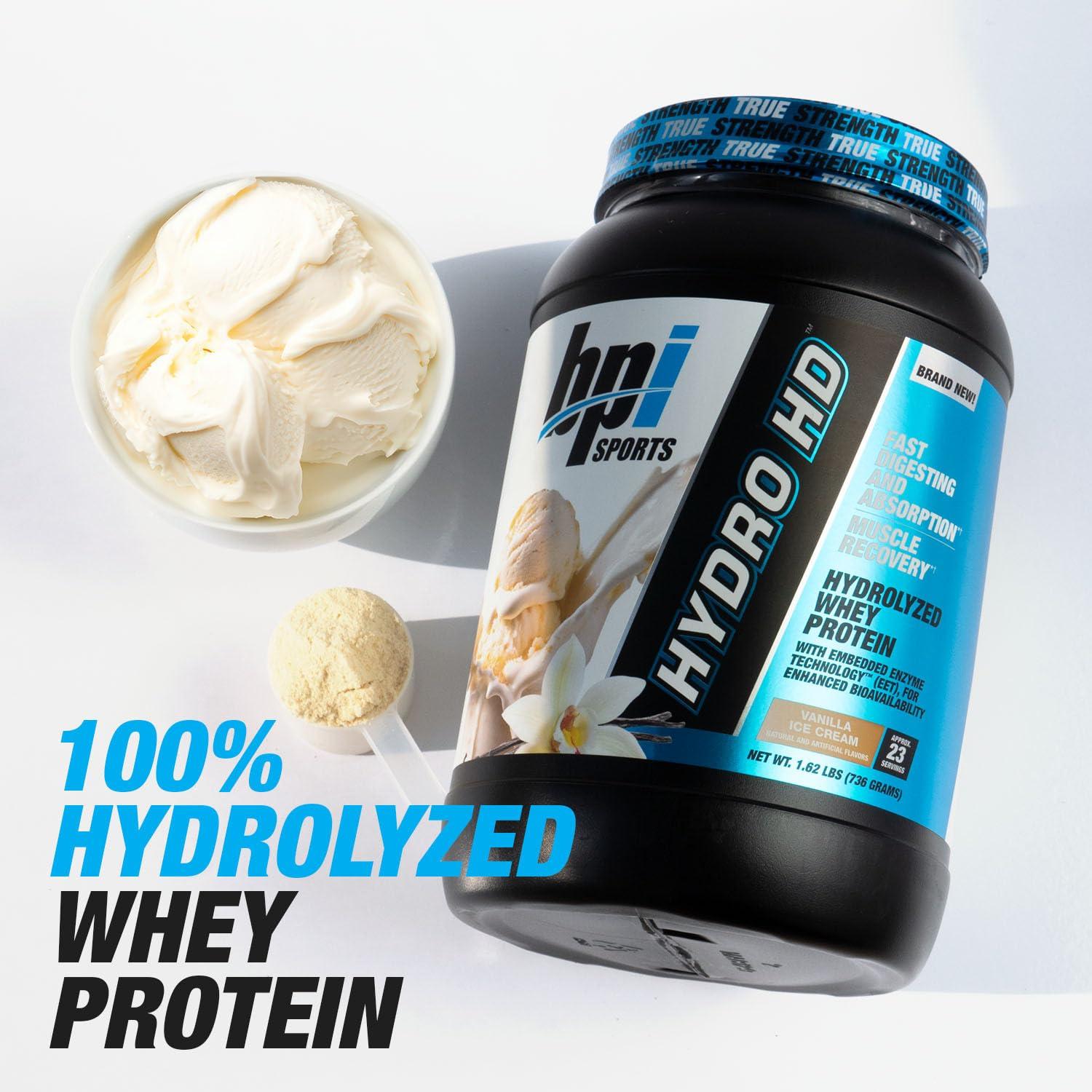 BPI Sports BPI Sports Hydro HD - 100% Hydrolyzed Whey Protein Powder - Muscle Growth, Recovery, 25g of Protein, Low Carb, Low Sugar, Fast Absorbing (23 Servings, Vanilla Ice Cream)
