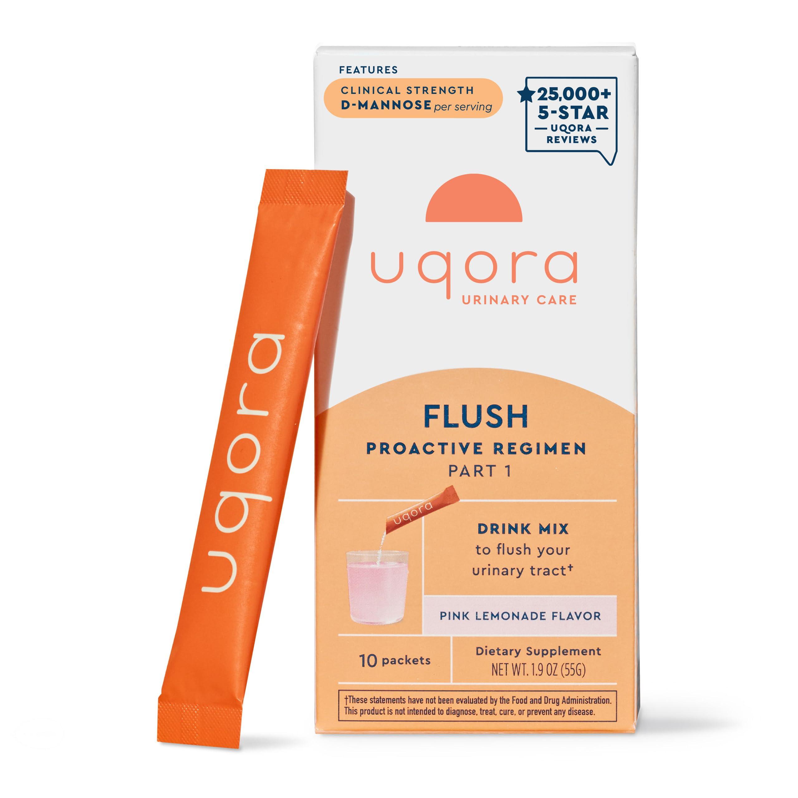 Uqora Uqora Flush - Urinary Tract* with D-Mannose, Vitamin C, Vitamin B6, Potassium, Magnesium & Calcium - Gluten-Free & Vegan - Pink Lemonade Flavor - 10 Packets (1 Pack)