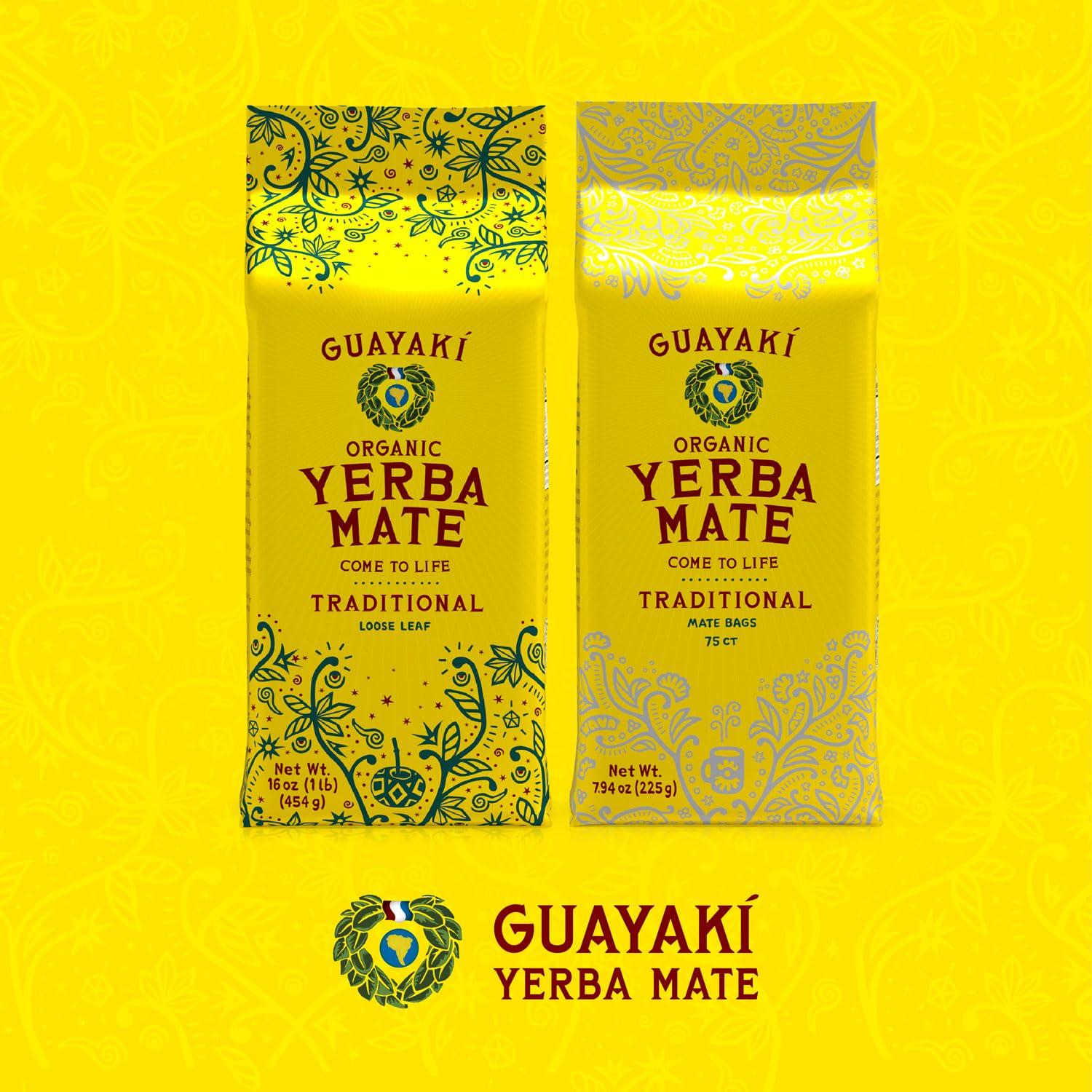 Guayaki Guayak Yerba Mate, Organic Traditional Unsweetened Single Serve Tea Bags, Perfect for Cold Weather Fall Drinks, 75 Tea Bags (Pack of 2), 150 Total Tea Bags, 40mg Natural Caffeine, Smooth Energy
