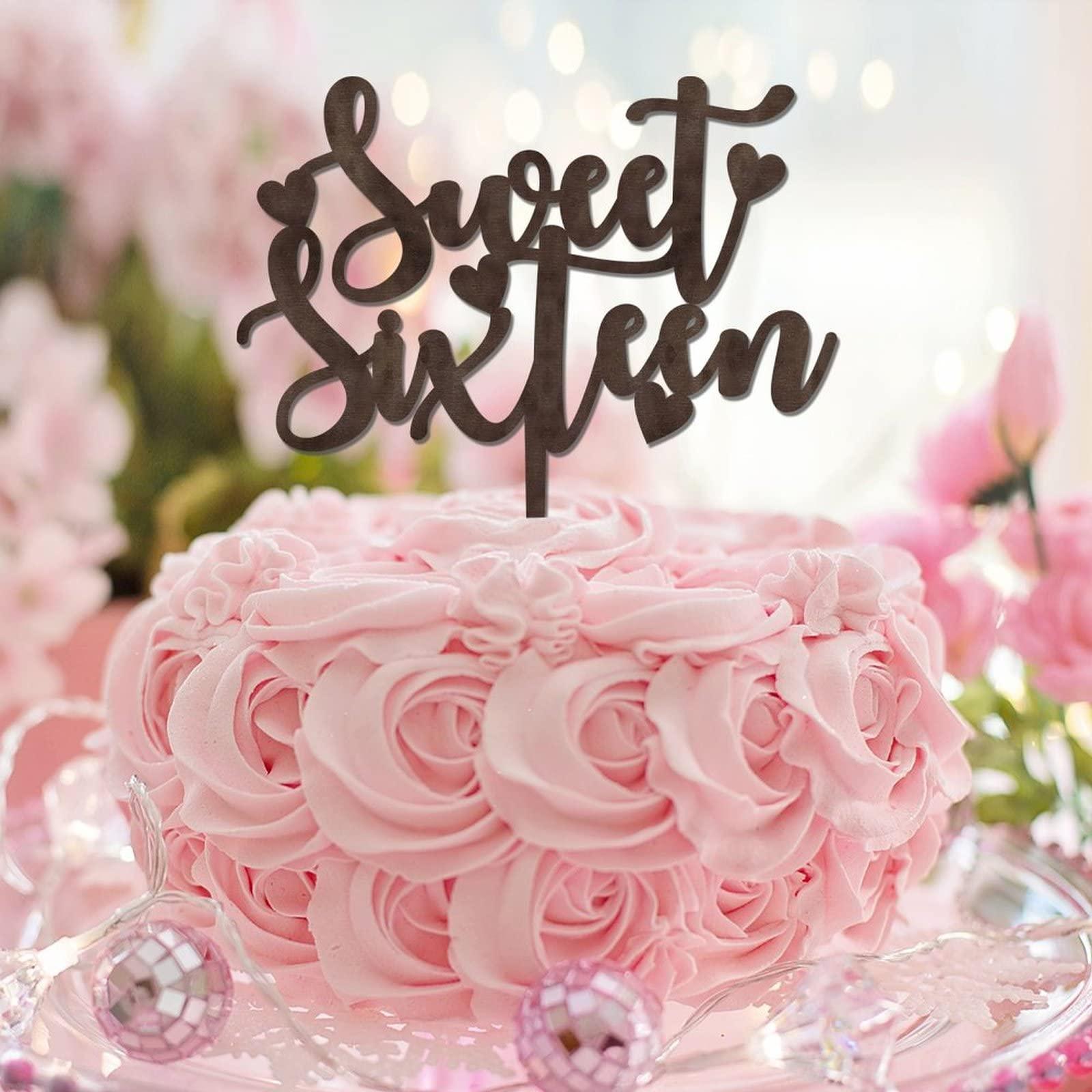 CustonCares Sweet 16 Cake Toppers 16th Happy Birthday Cake Topper Brown Wood Sixteen 16 Years Old Happy Birthday Party Favors Personalized Name Any Age Number 16th Anniversary Birthday Present For Family Friends