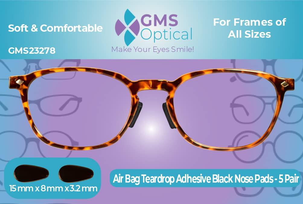 GMS Optical GMS Optical 3.2mm Extra-Thick / 15mm Medium-Length - Adhesive Air Bag Teardrop Anti-Slip Silicone Nose Pad - Anti-Slip for Glasses, Eyeglasses, Sunglasses (5 Pair, Black)